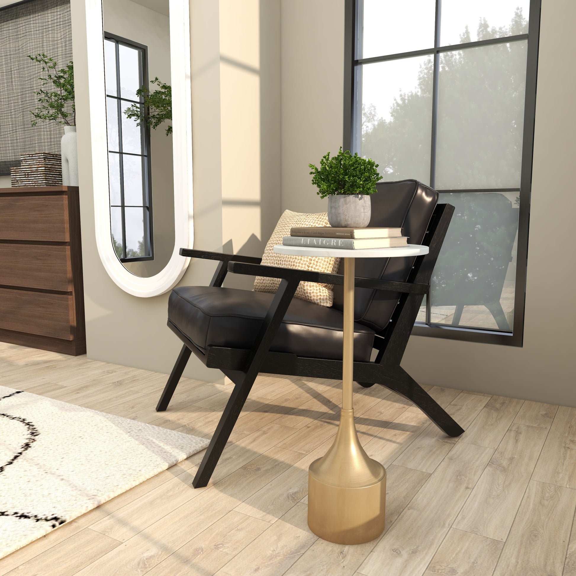 Gold Metal Side End Accent Table with White Marble Top