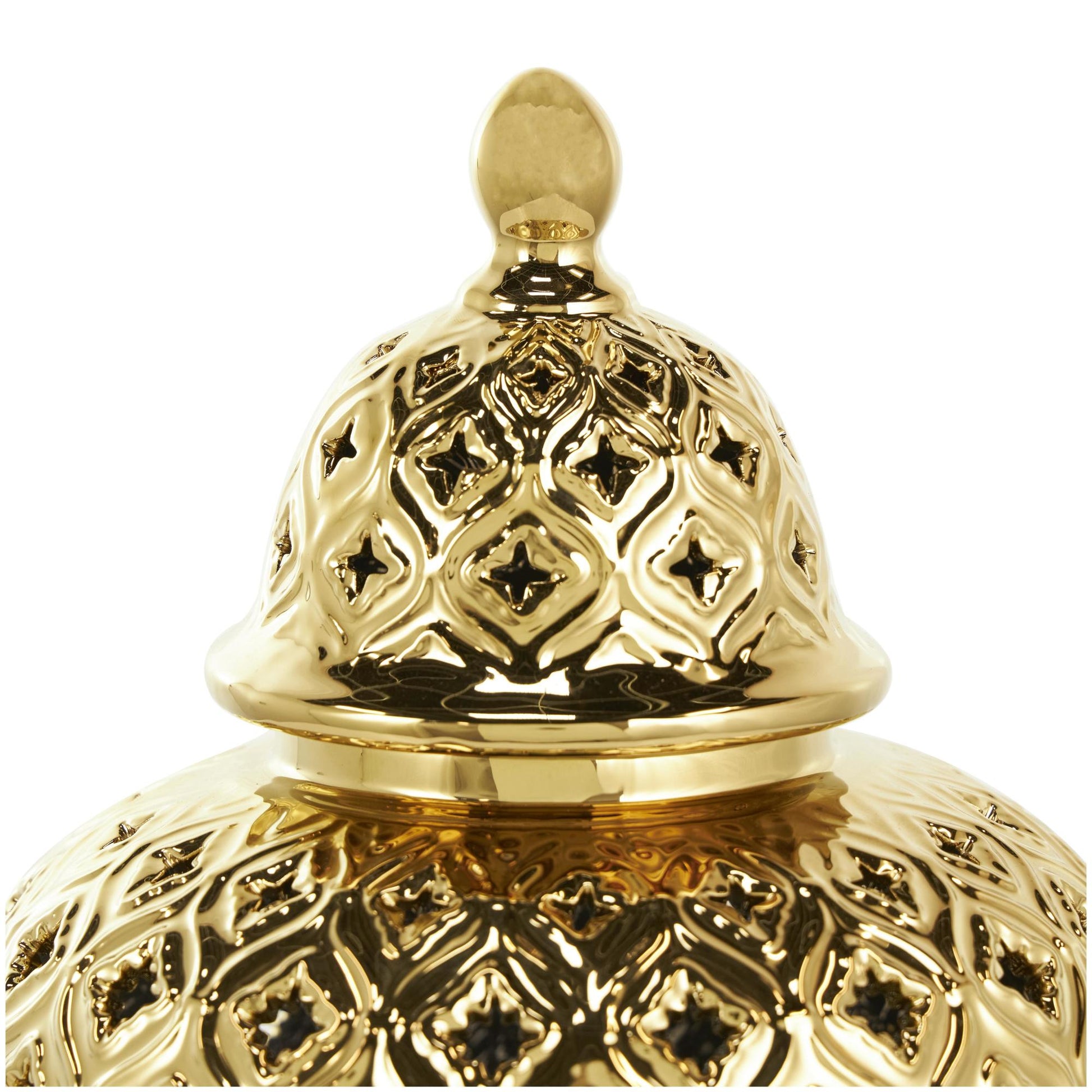 Gold Ceramic Living Room Decorative Jars with Geometric Cutout Design and Lid