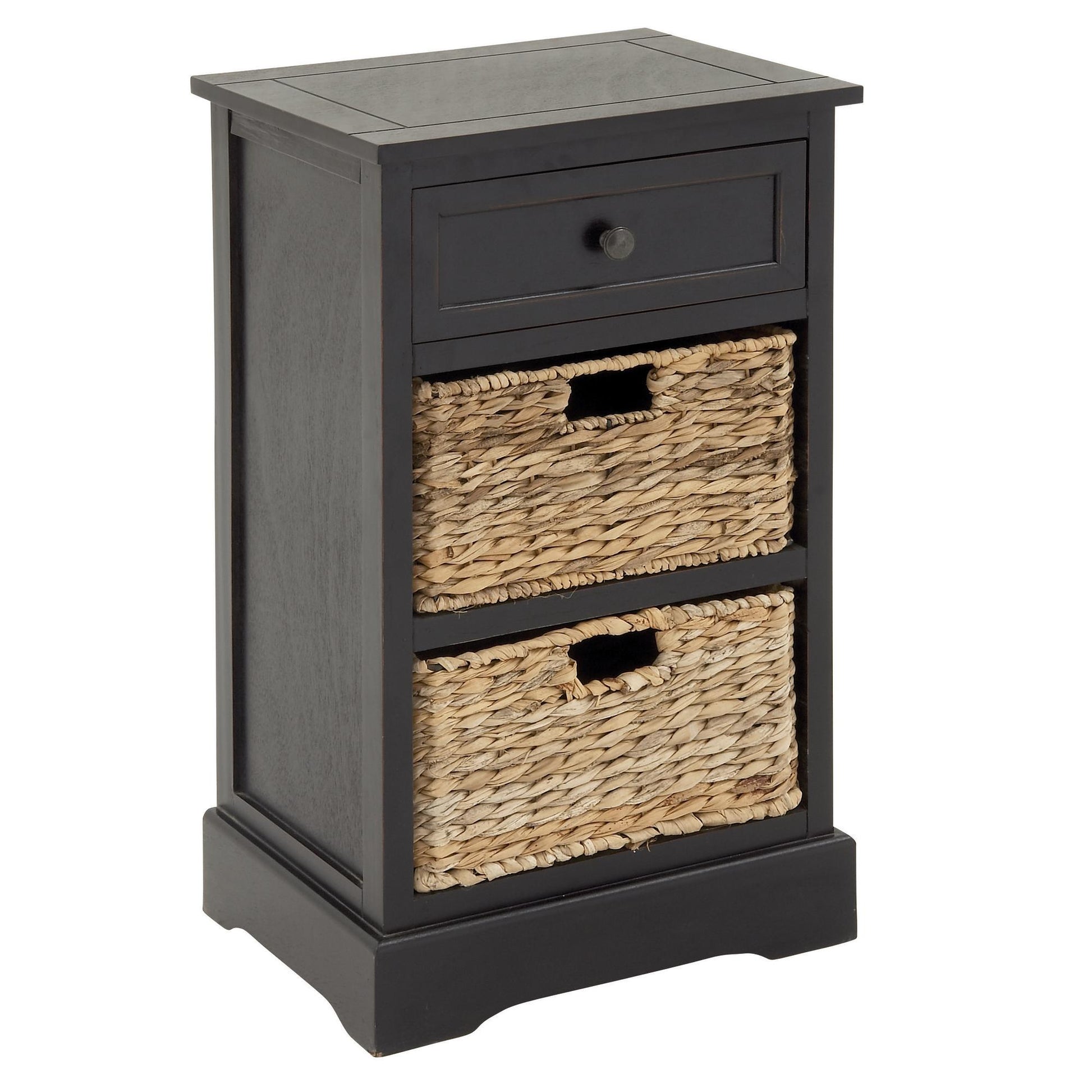Wood 1 Drawer Room Storage Unit with 2 Wicker Basket Drawers 16" x 13" x 28"