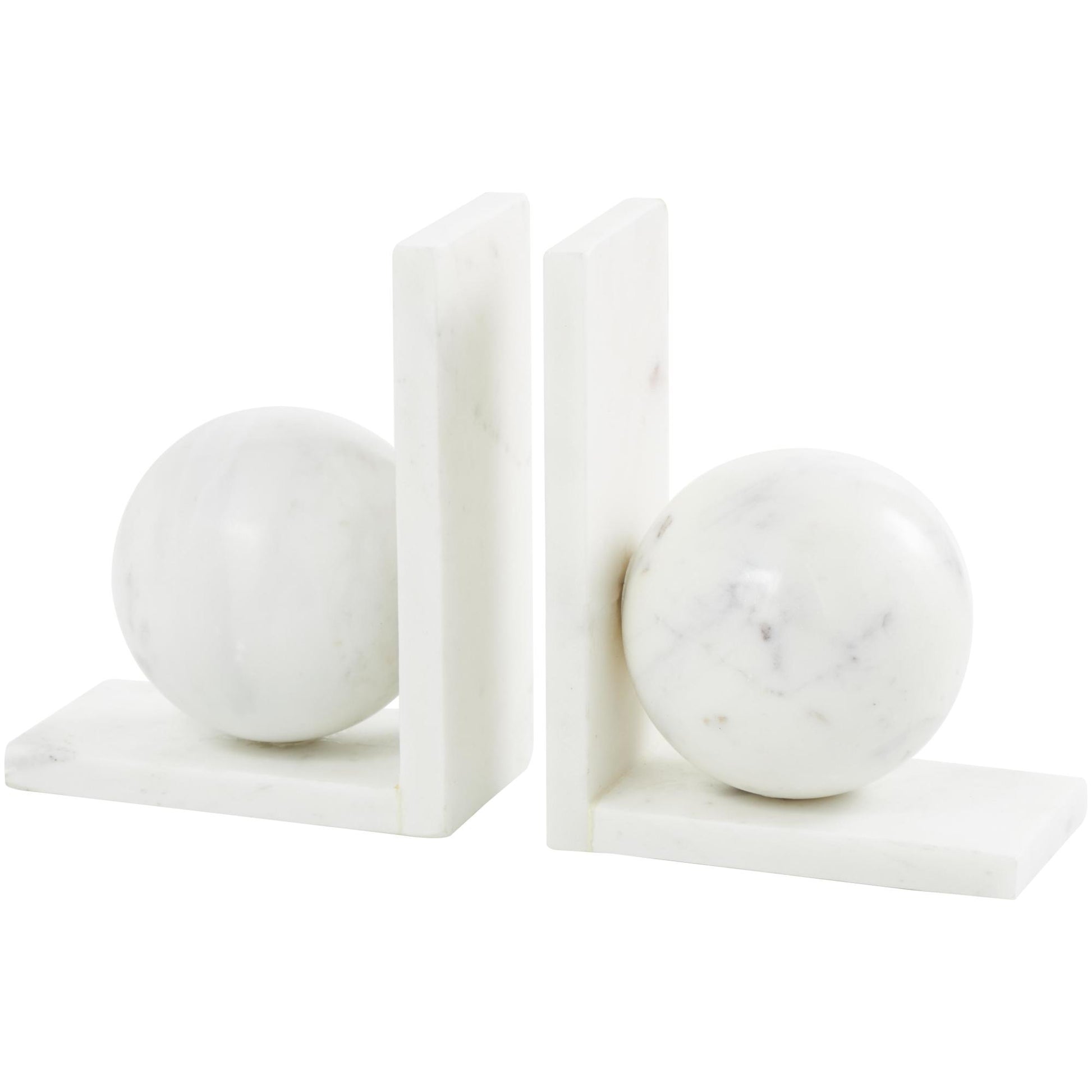 Set of 2 Geometric Marble Sleek Orb 12 lbs Decorative Bookends with L- Shaped Bases
