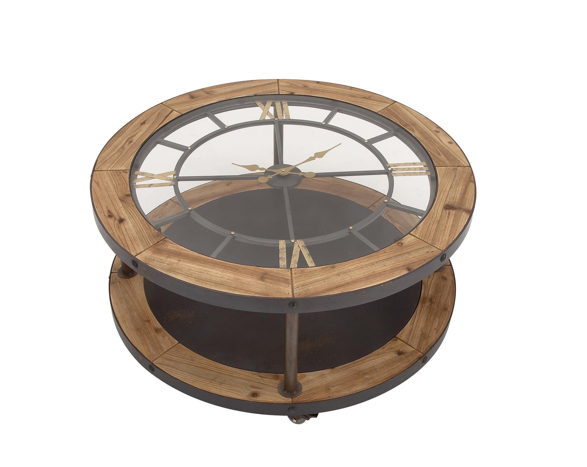 Light Brown Wooden Living Room Coffee Table with Clock Top