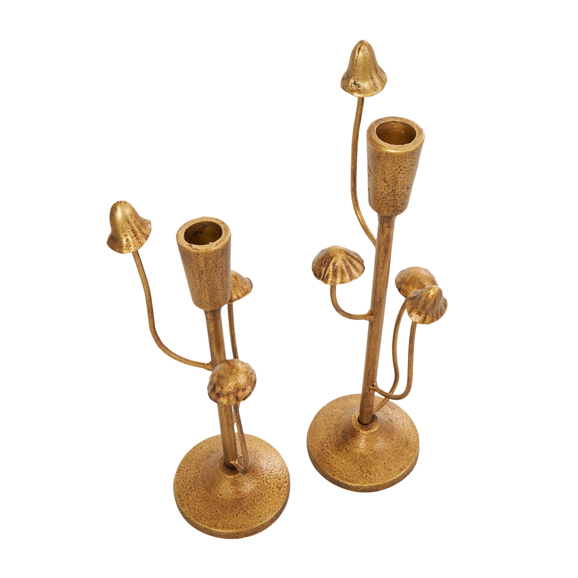 Set of 2 Abstract Gold Metal Mushroom Inspired Decorative Candle Holder