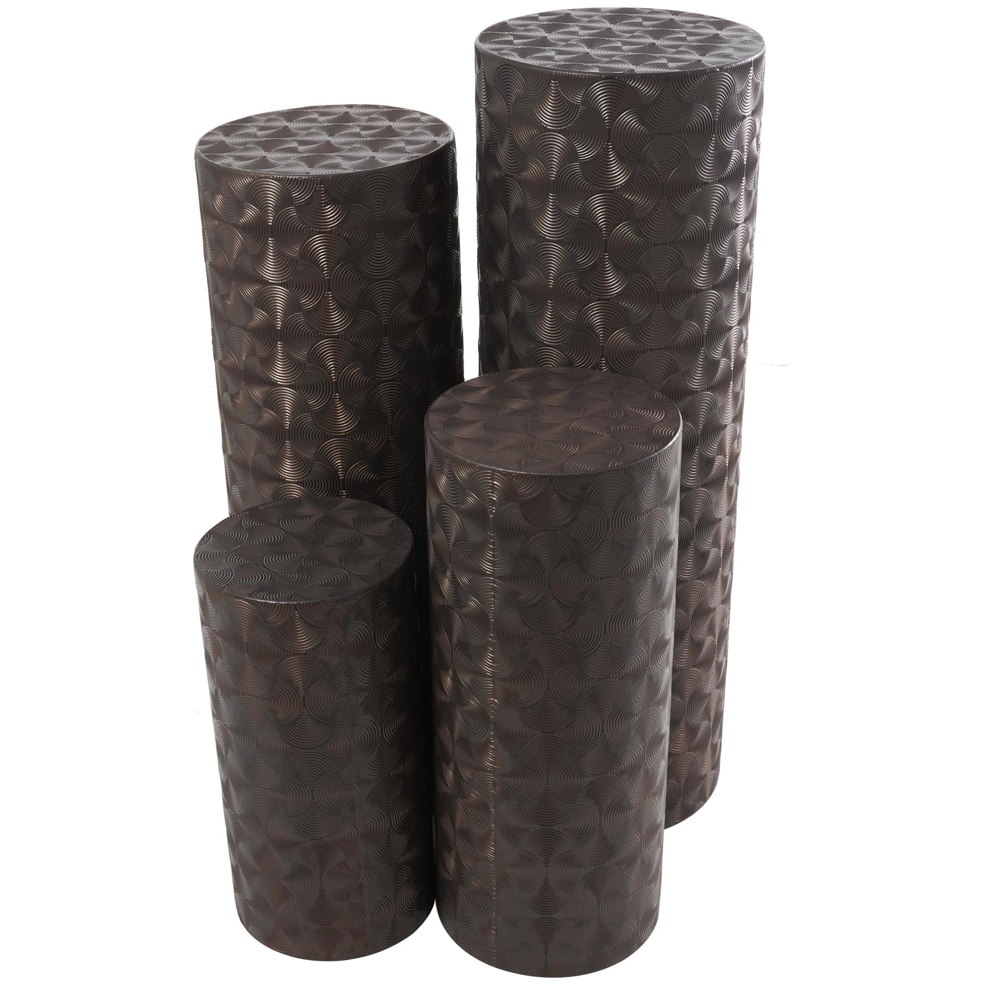 Set of 4 Metal Pillar Style Side End Pedestal Table with Hammered Design