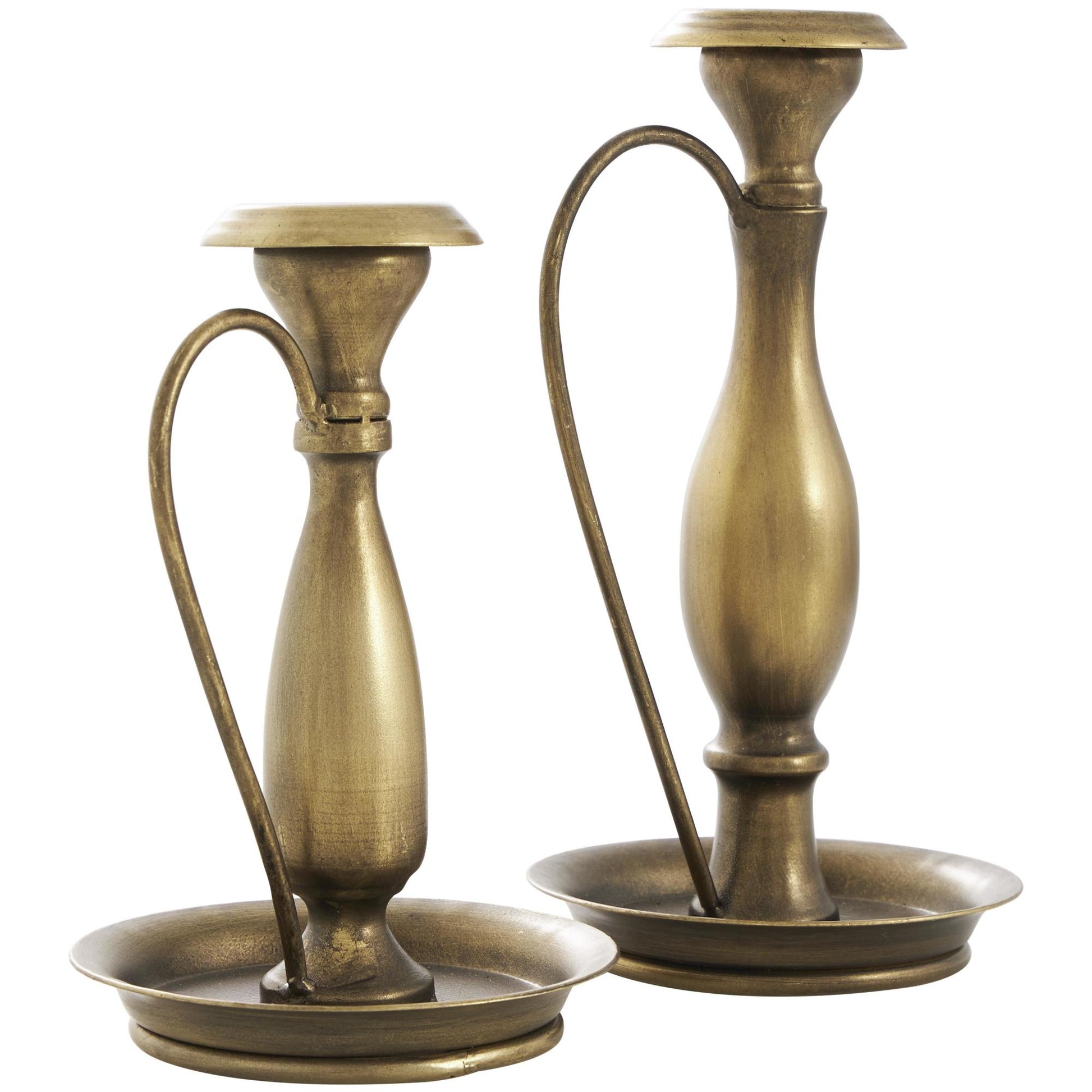 Set of 2 Bronze Metal Antique Style Decorative Candle Holder with Candle Plates and Handles