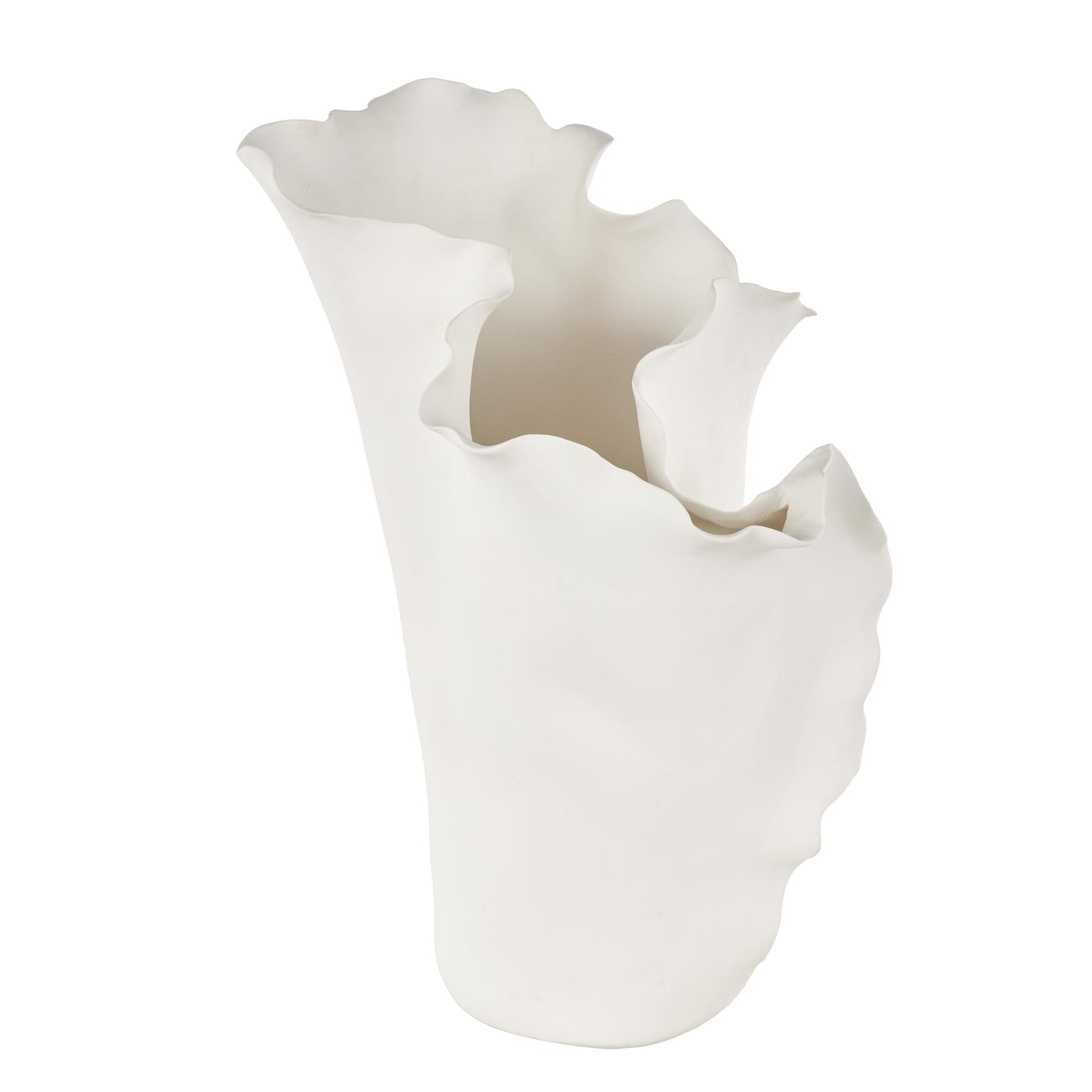Abstract Ceramic Floral Inspired Decorative Vase with Wavy Folded Rim