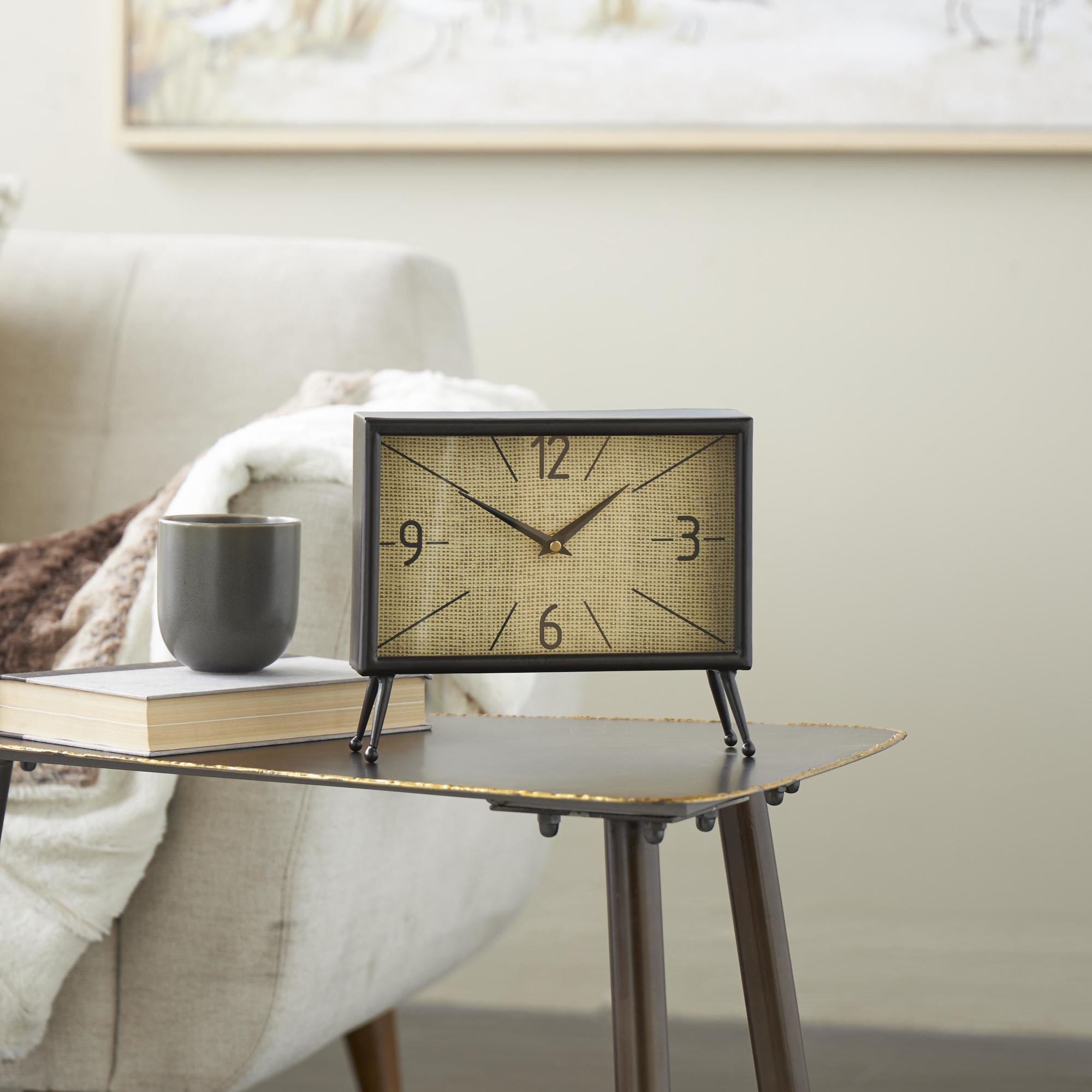 Black Metal Rectangular Decorative Clock with Tea Stained Clock Face