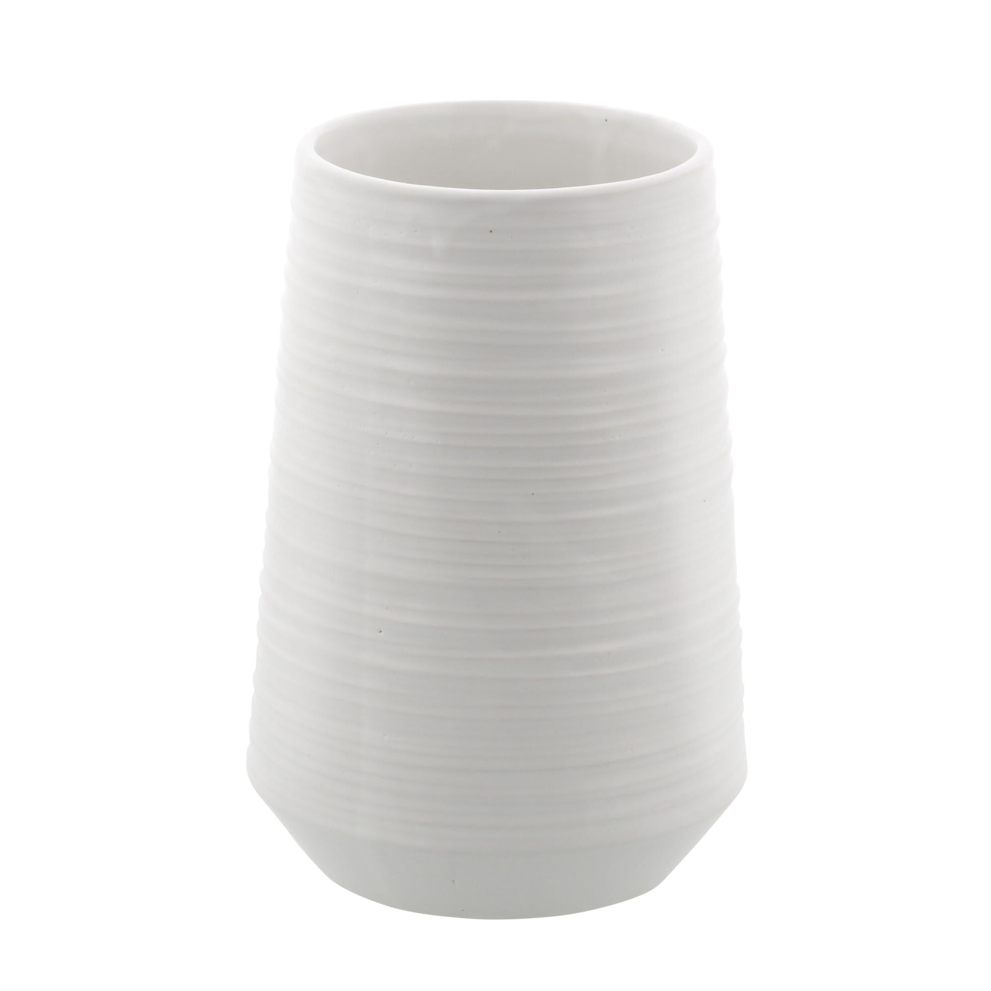 CosmoLiving by Cosmopolitan White Porcelain Ceramic Ribbed Decorative Vase
