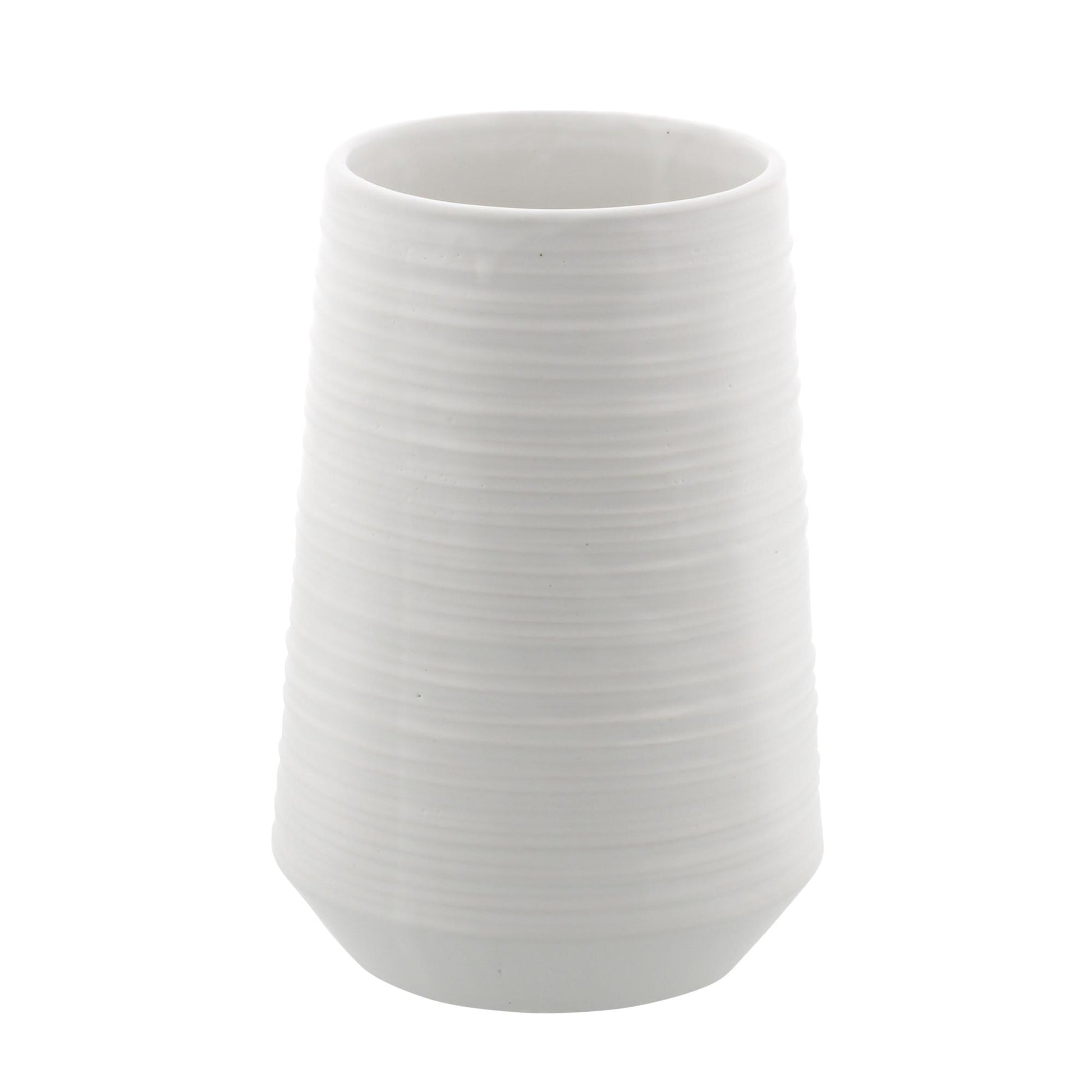 CosmoLiving by Cosmopolitan White Porcelain Ceramic Ribbed Decorative Vase