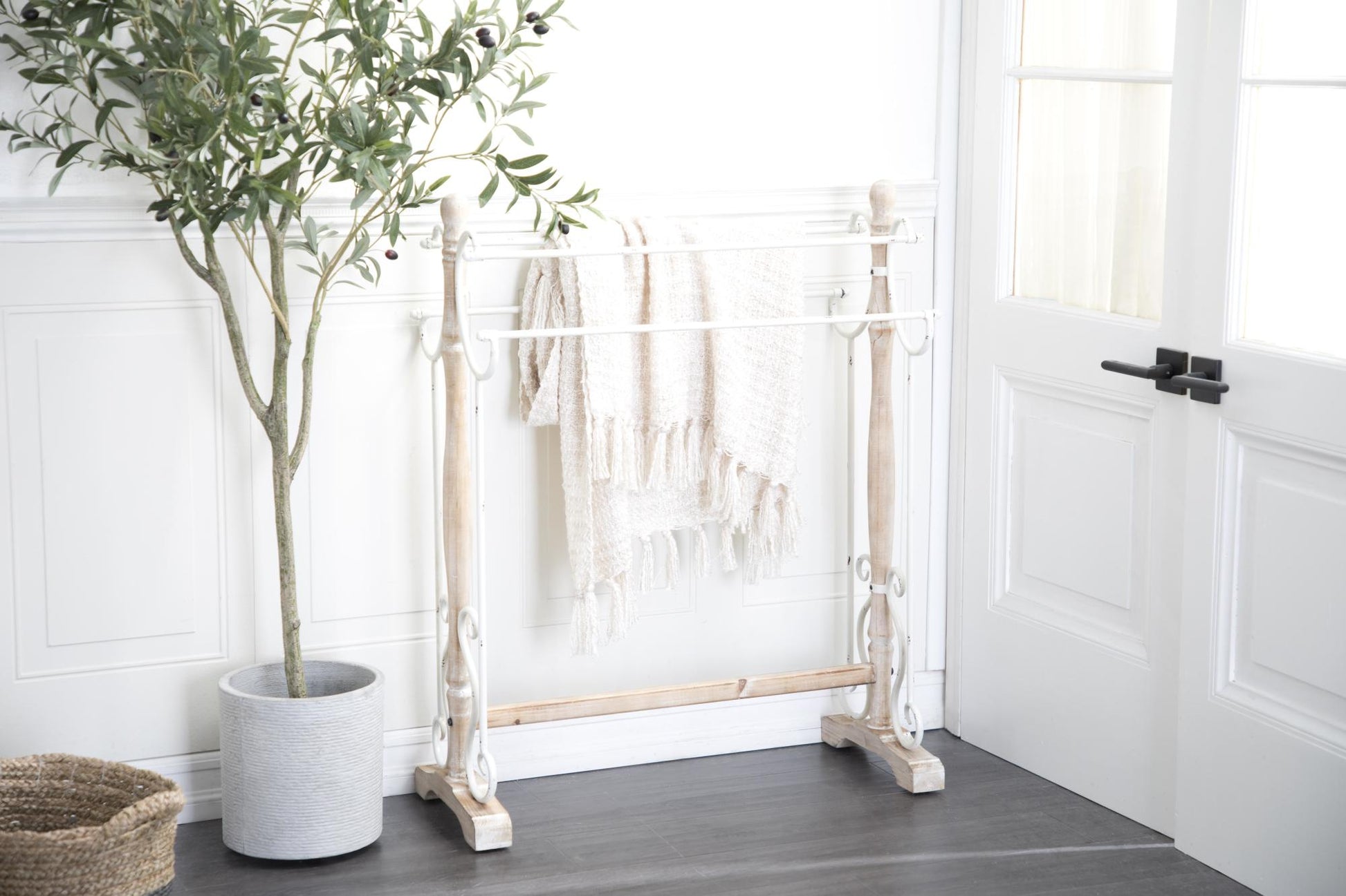 Scroll Light Brown Wood 4 Shelf Closet Quilt Rack