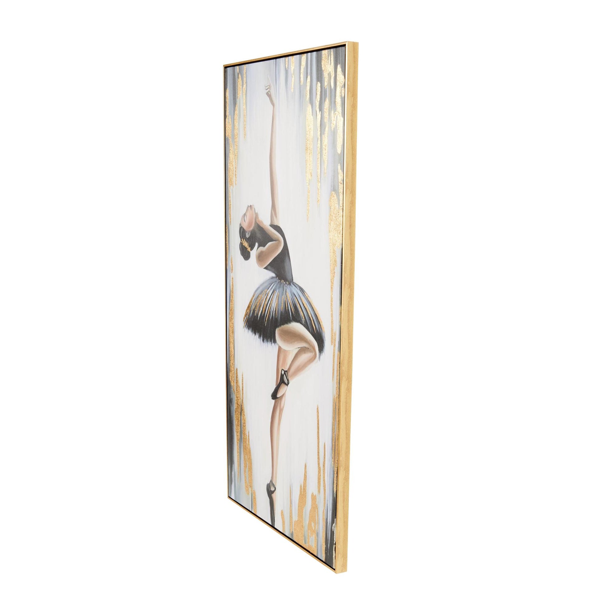 Dancer Gold Canvas Ballet Living Room Framed Wall Art with Black and Gold Foil Accents