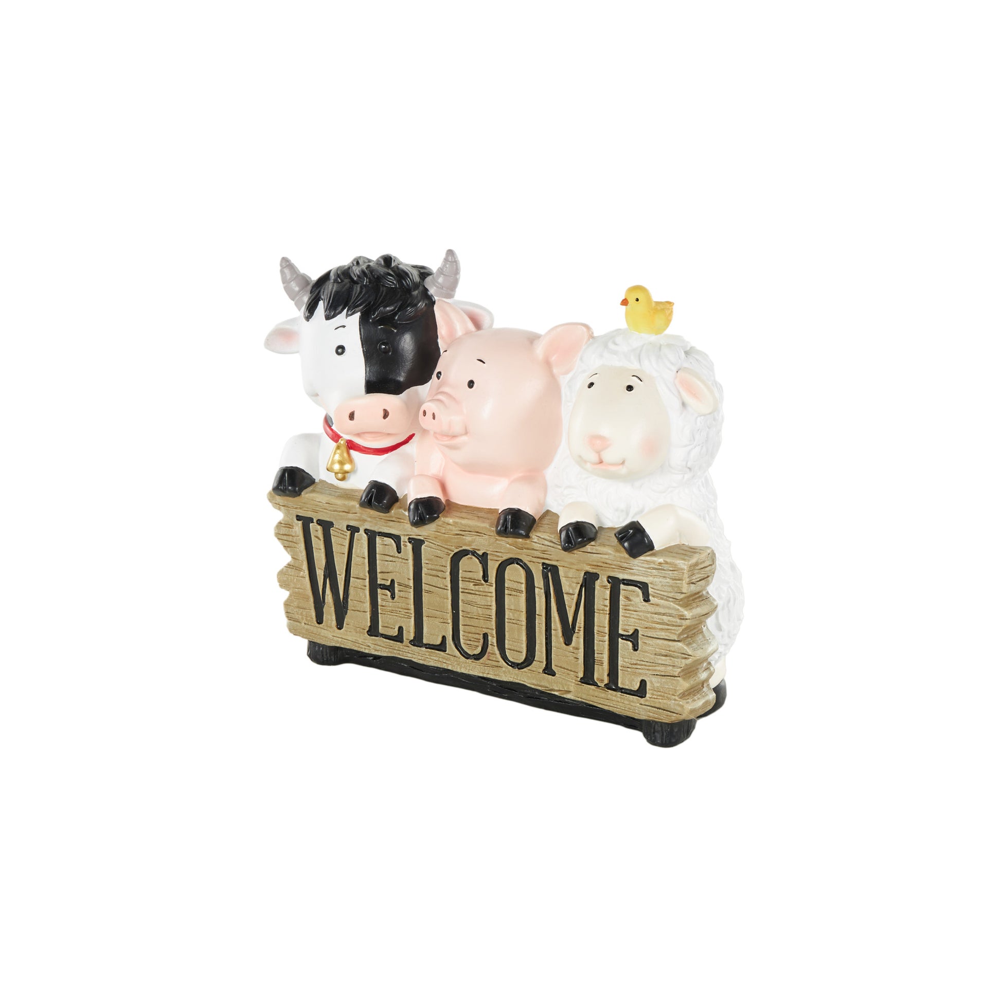Farm Animals Multi Colored Polystone Decorative Sculpture with Brown Welcome Sign