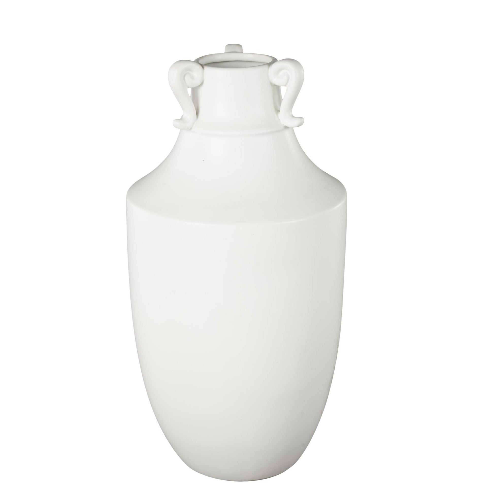 Scroll White Ceramic Sleek Amphora Decorative Vase with Handles