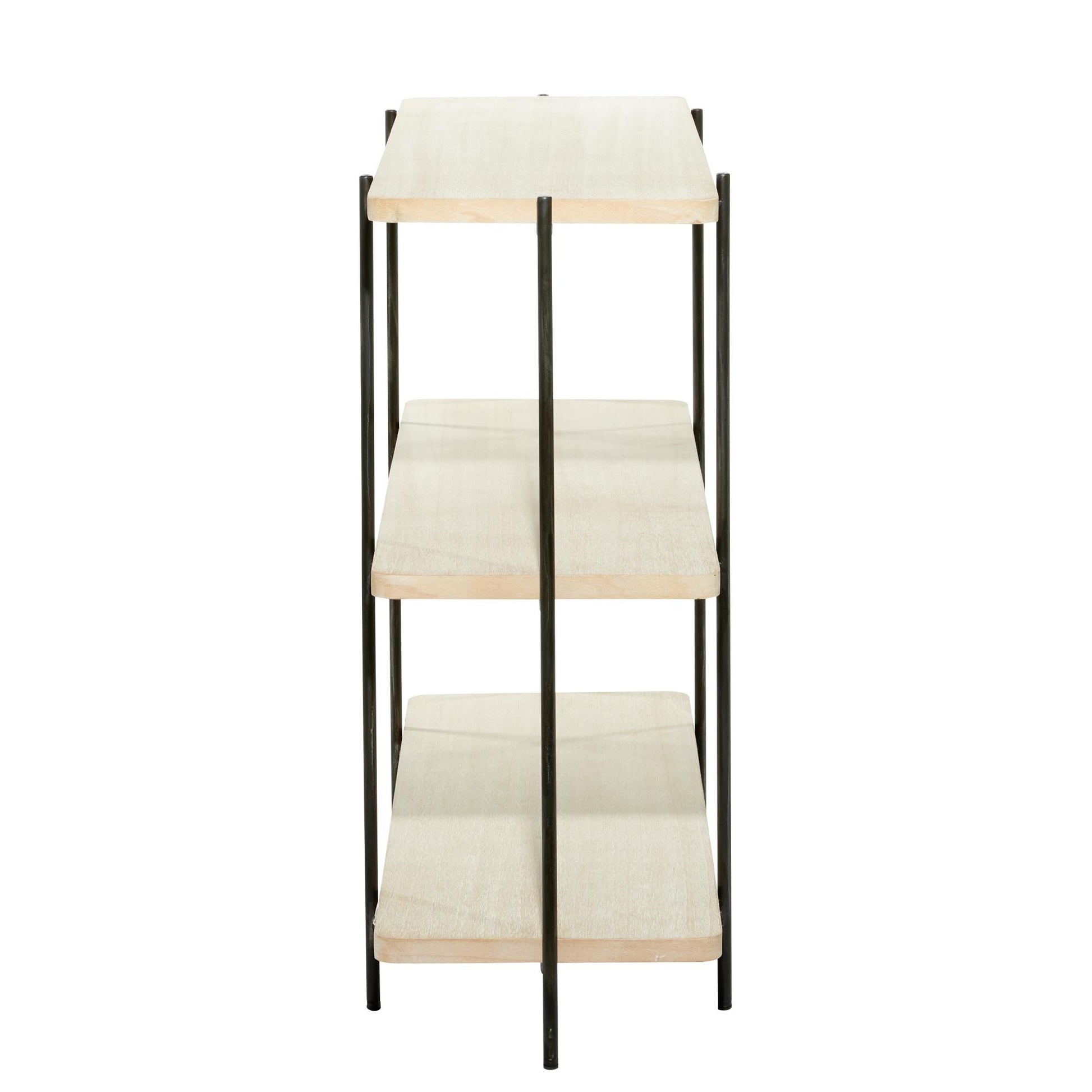 Beige Wood Rounded Rectangular 2 Shelf Living Room Console Table with Slim Black Metal Legs