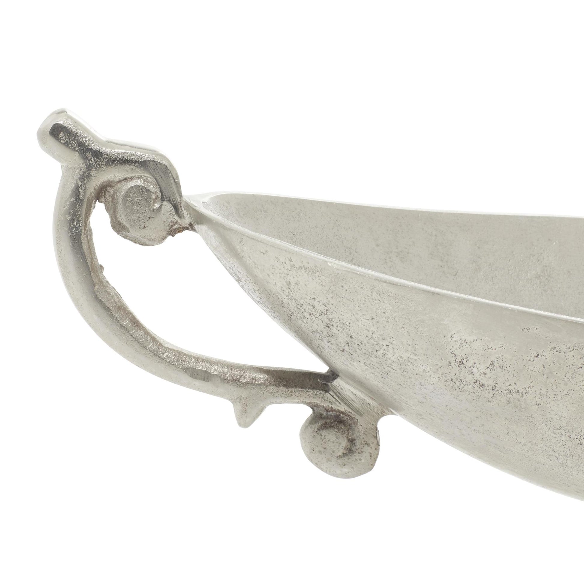 Silver Aluminum Metal Large Decorative Bowl with Handles
