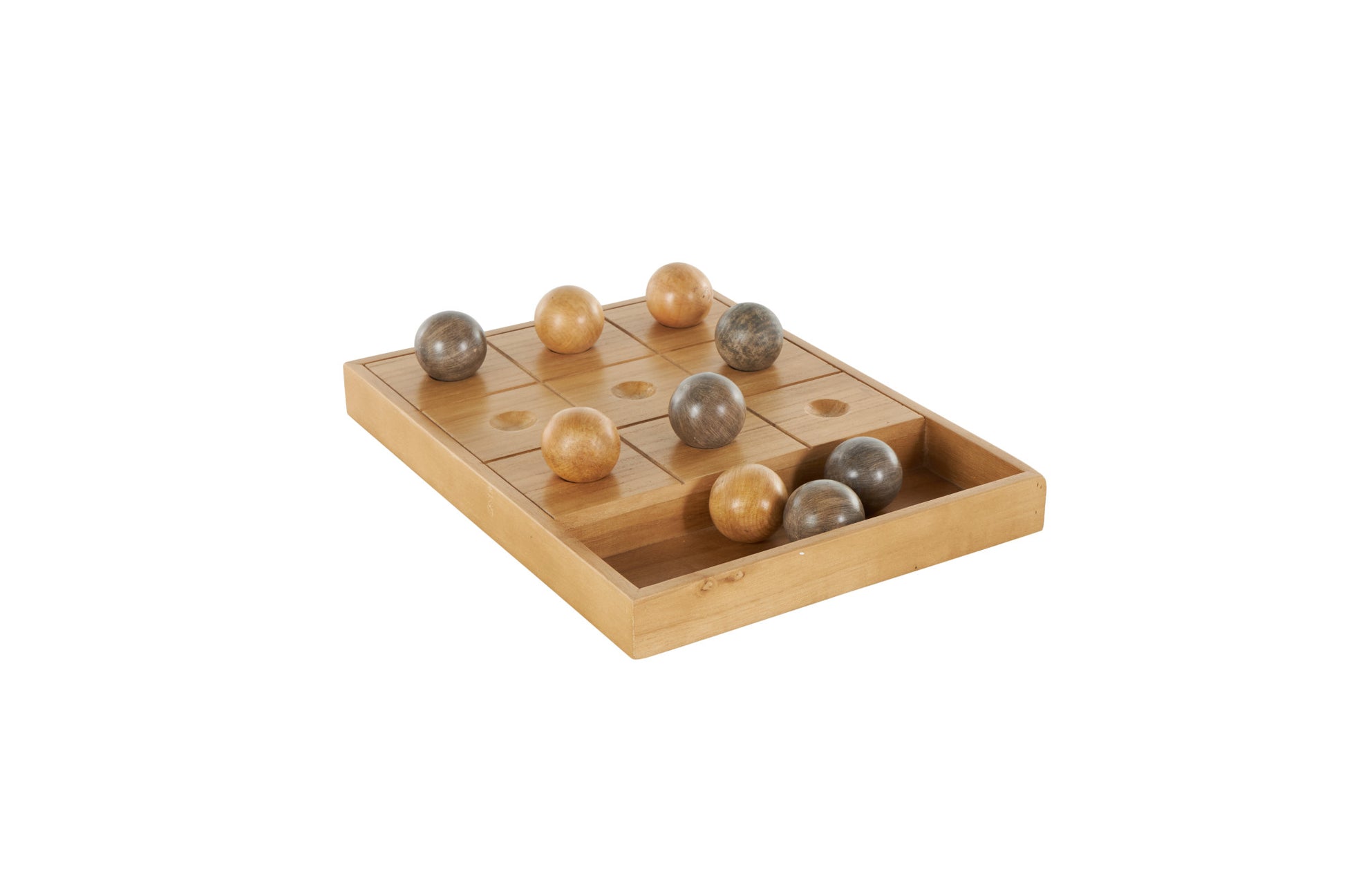 Tic Tac Toe Brown Wood Home Decor Game Set with 9 Balls