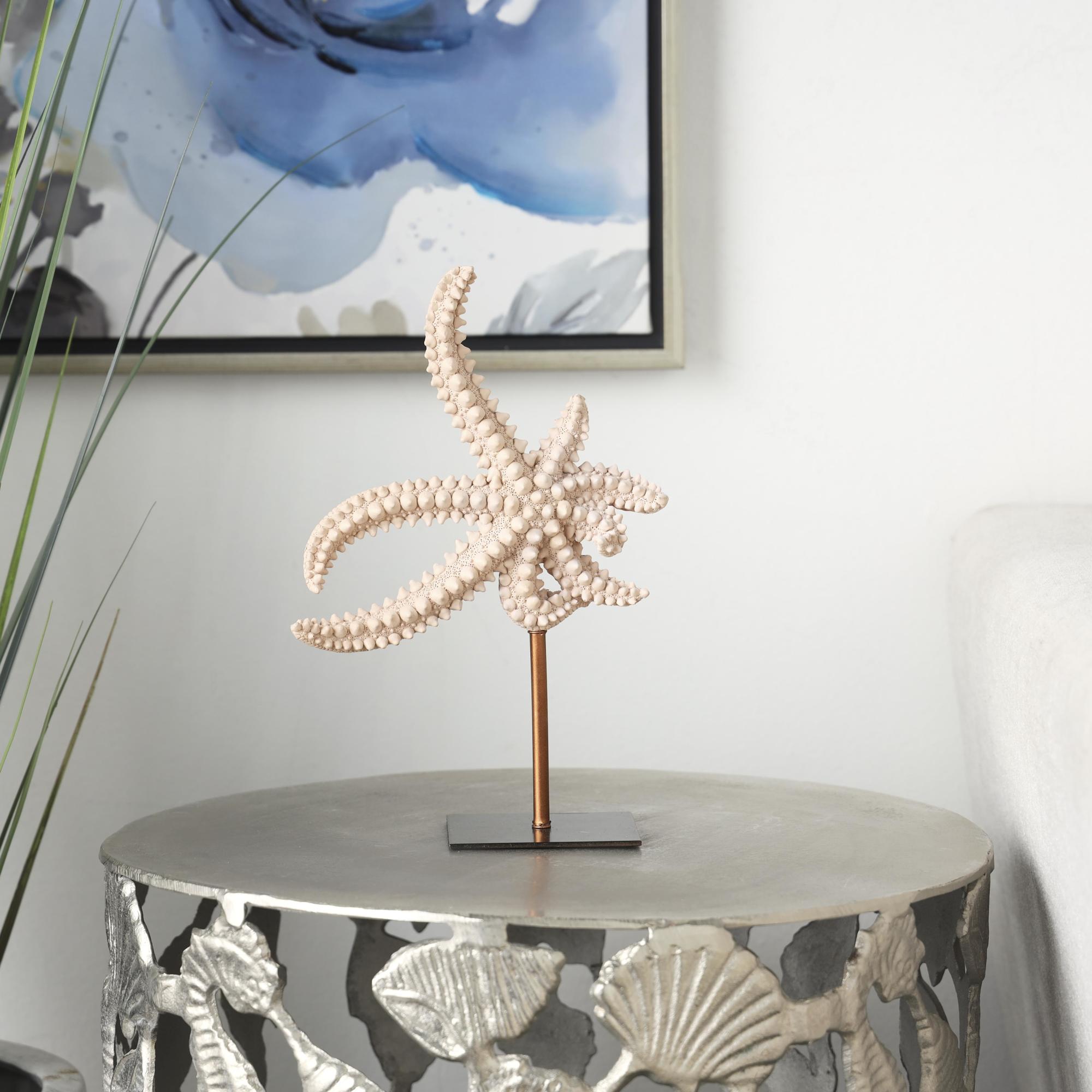 Starfish Pink Polystone Textured Decorative Sculpture with Copper Stand