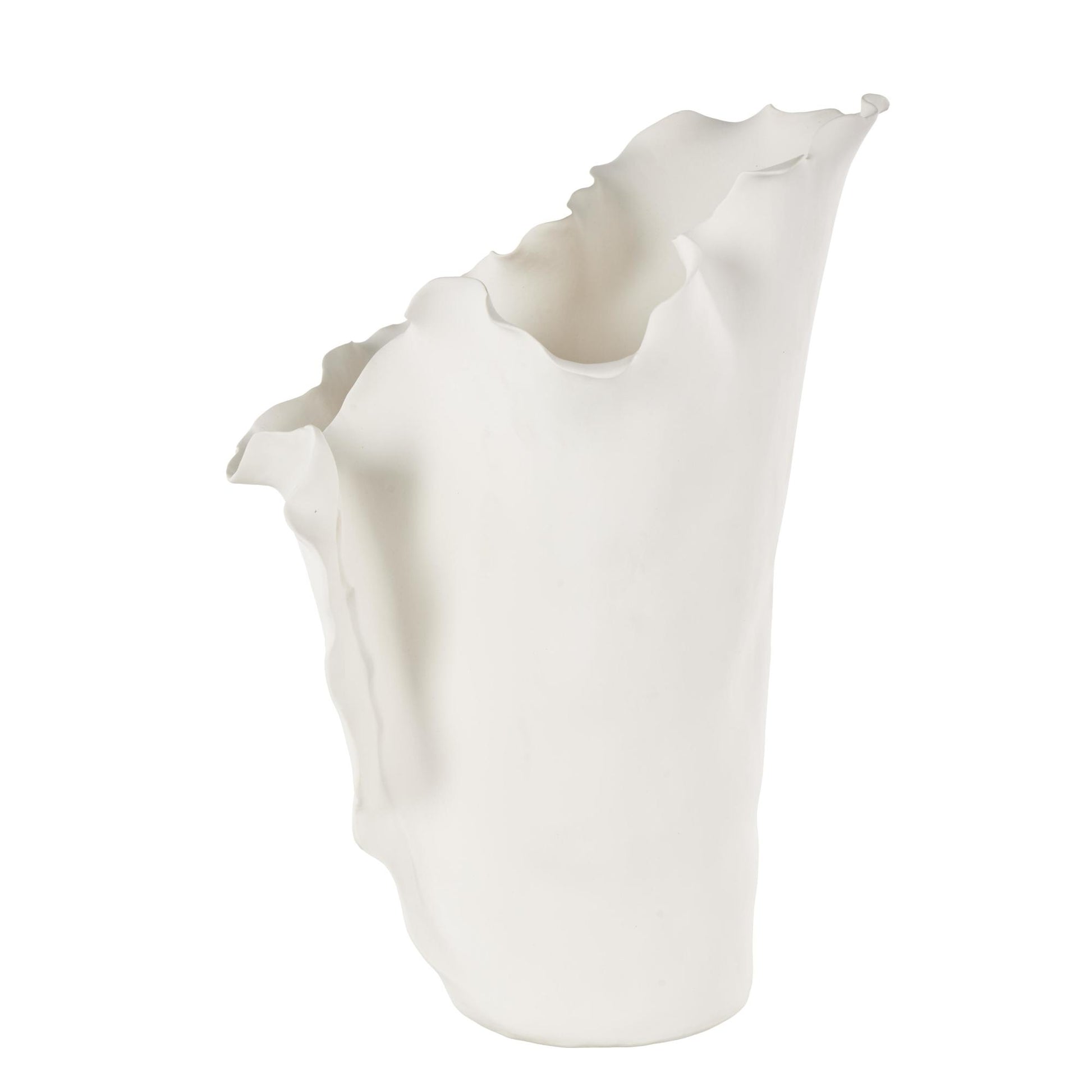 Abstract Ceramic Floral Inspired Decorative Vase with Wavy Folded Rim