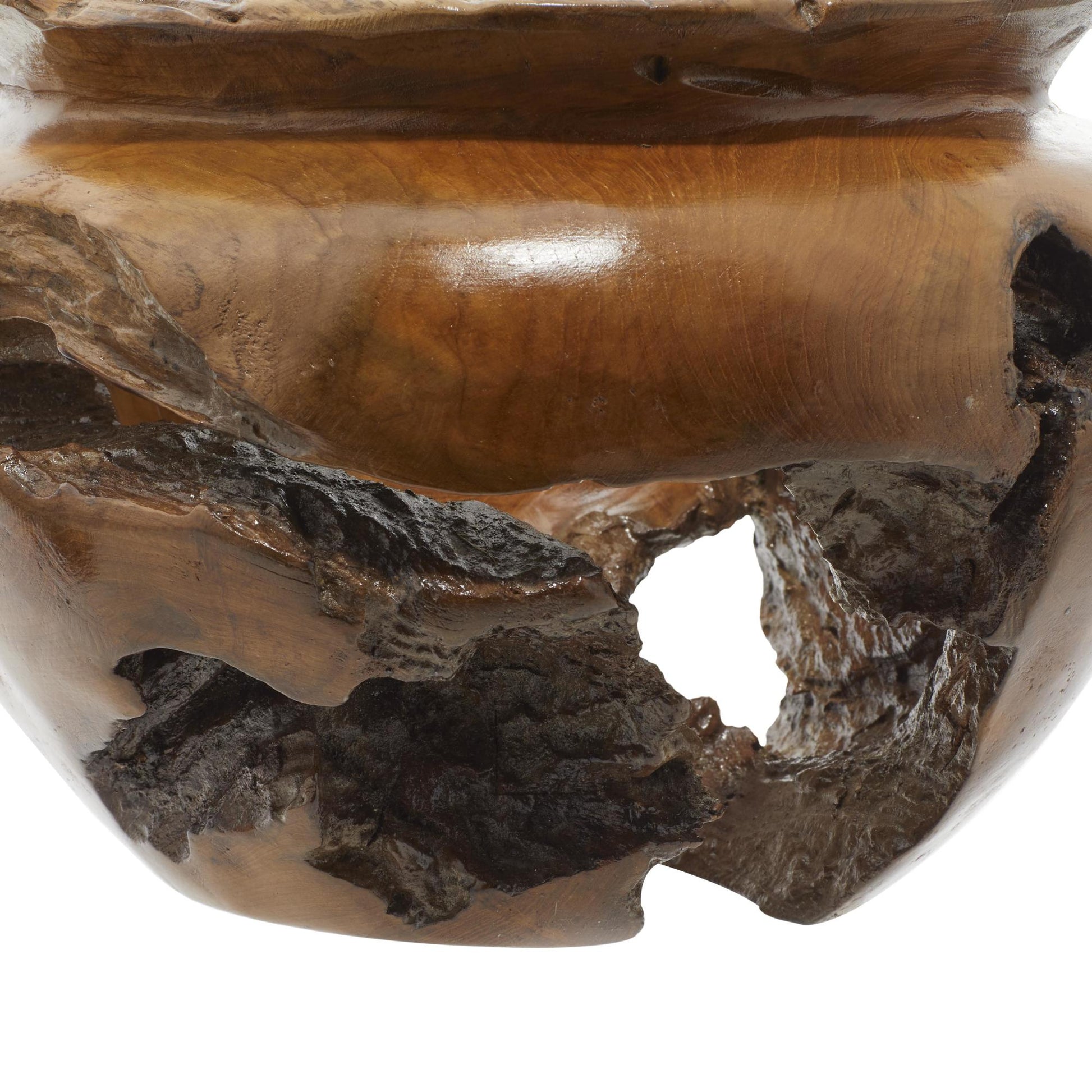 Brown Teak Wood Handmade Live Edge Free Form Large Decorative Bowl