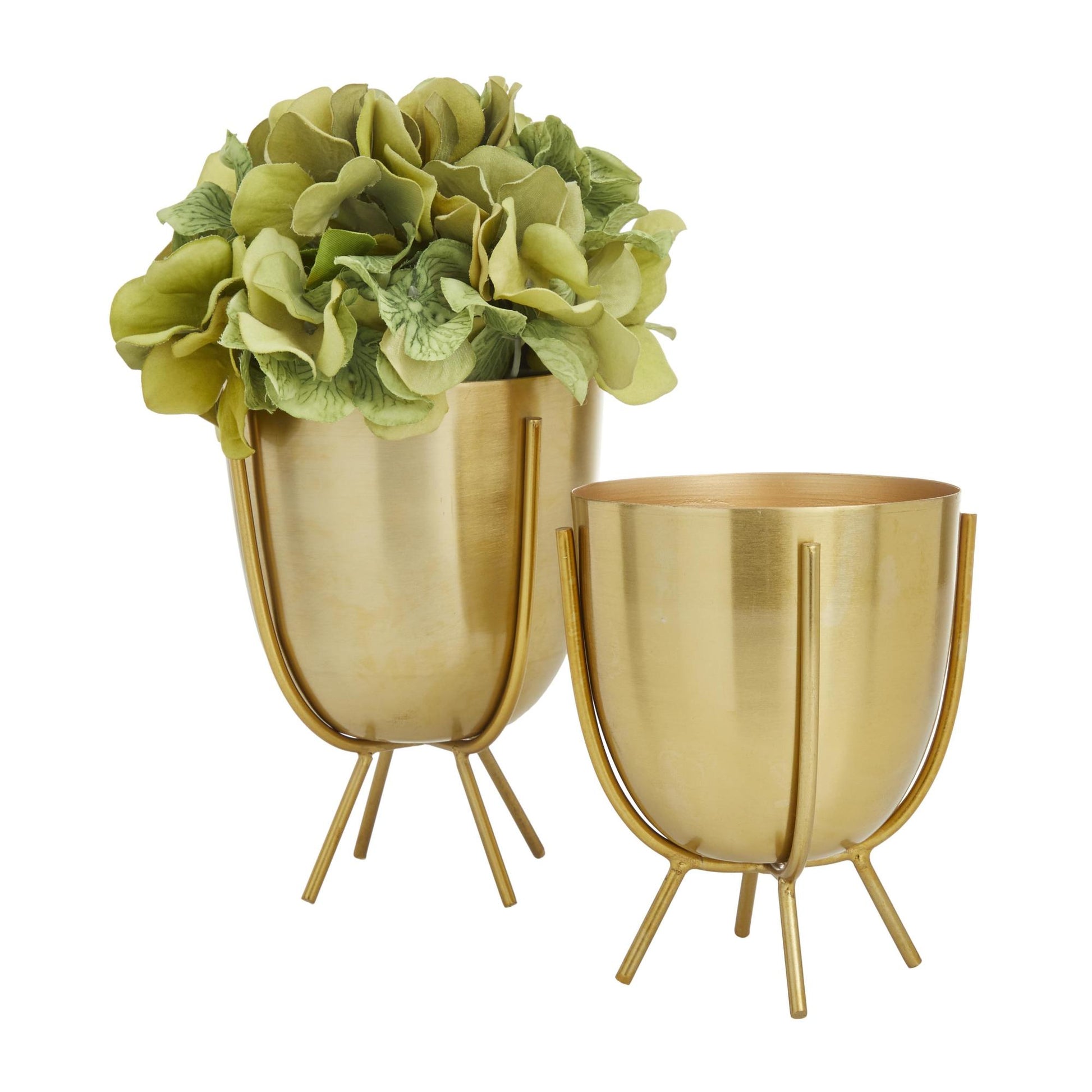 CosmoLiving by Cosmopolitan Set of 2 Gold Metal Small Indoor Outdoor Planter with Removable Stand