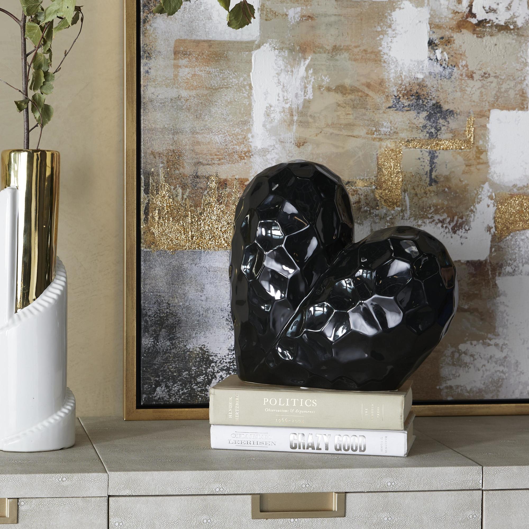 Heart Porcelain Ceramic Dimensional Origami Inspired Angled Decorative Sculpture with Faceted Exterior