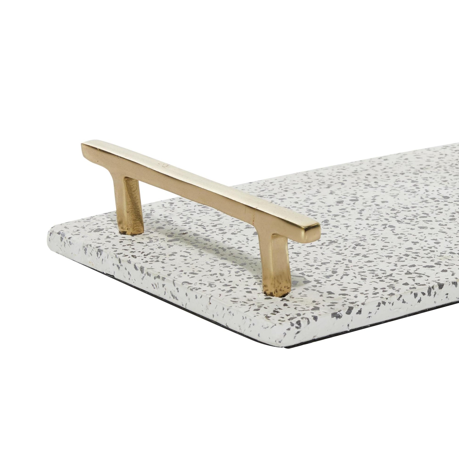 Set of 2 Marble Living Room Decor Tray with Gold Handles