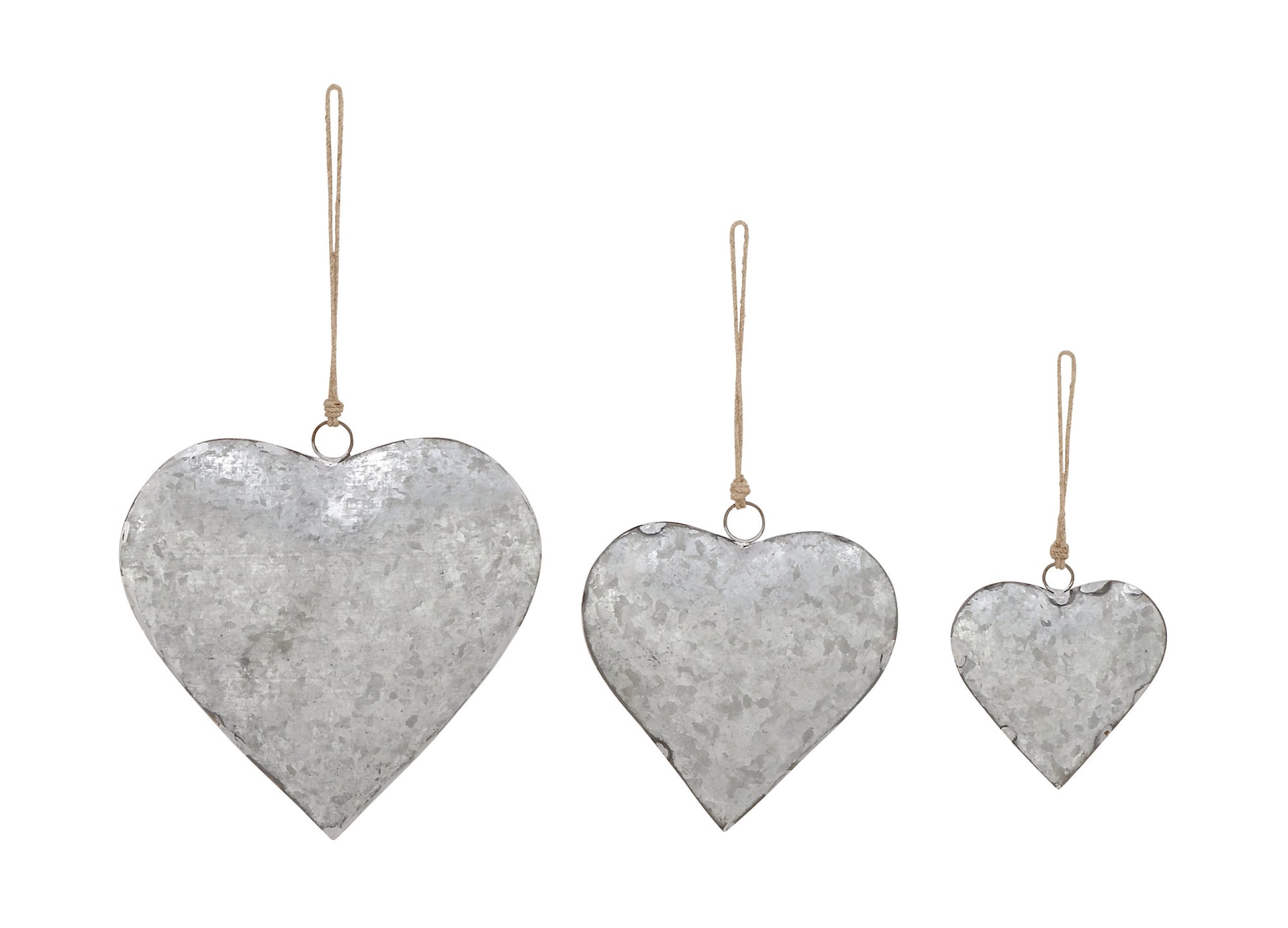 Set of 3 Heart Metal Tibetan Inspired Weathered Indoor Outdoor Decorative Bells with Jute Hanging Rope