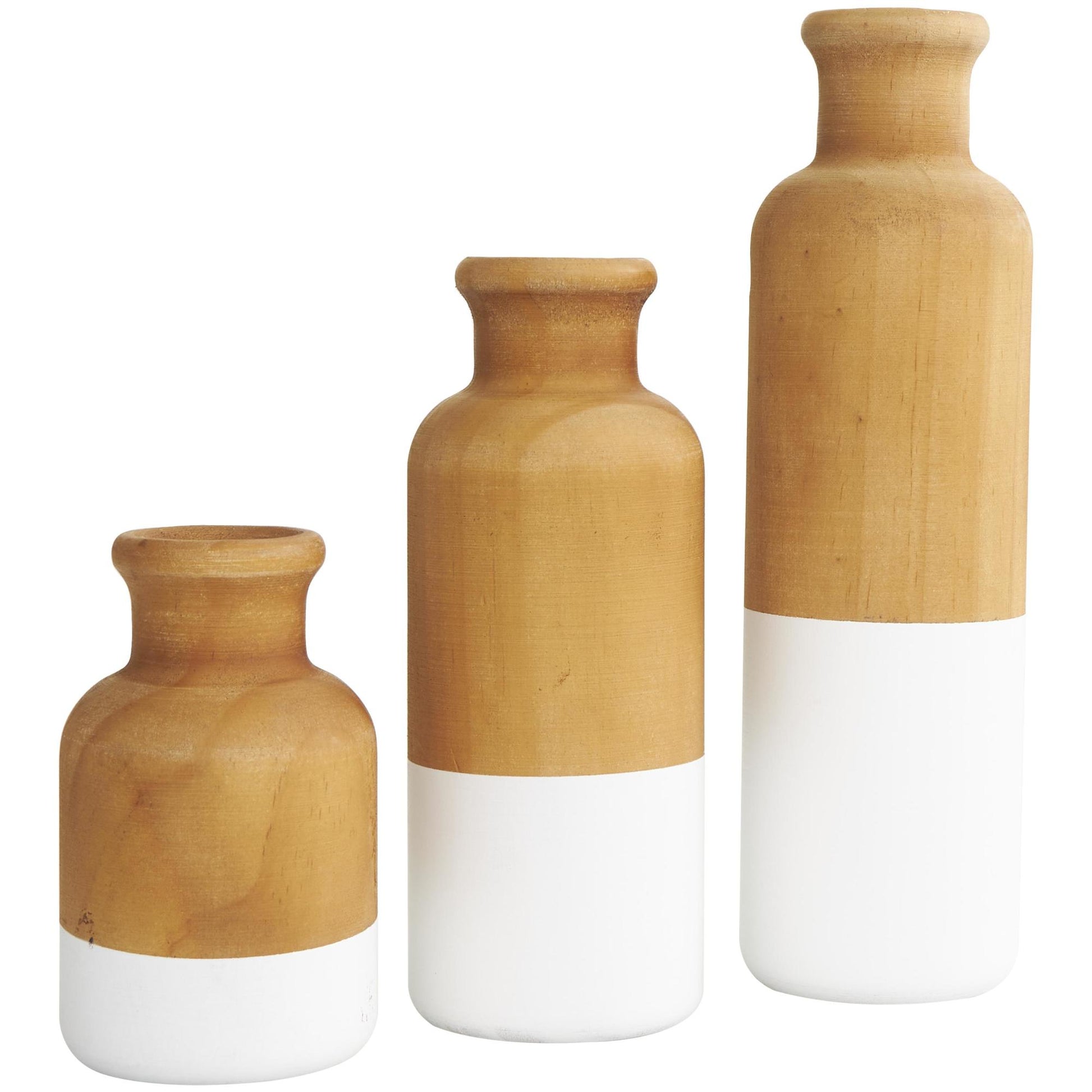 Set of 3 Wood Colorblock Decorative Vase with White Bases Set of 3 10", 8", 5"H