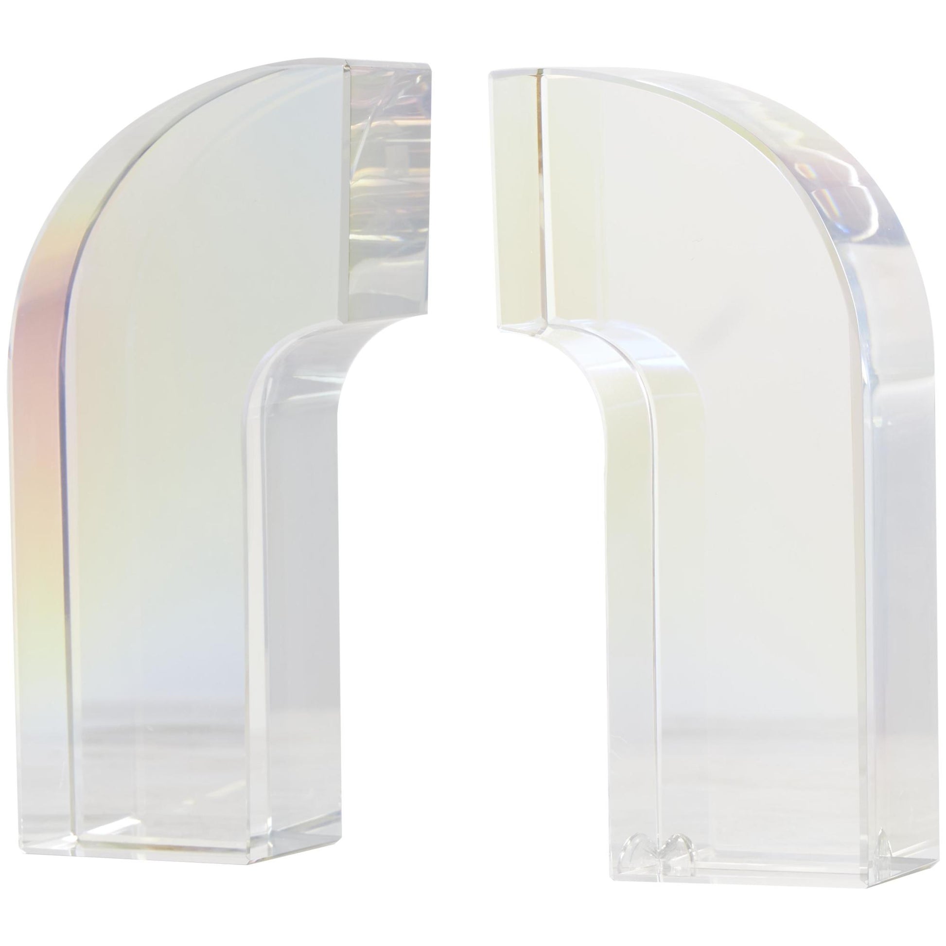 Set of 2 Geometric Clear Crystal Arched Decorative Bookends