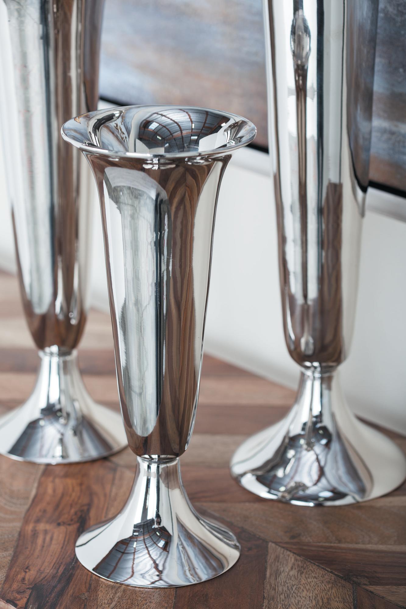 Silver Aluminum Metal Fluted Decorative Vase