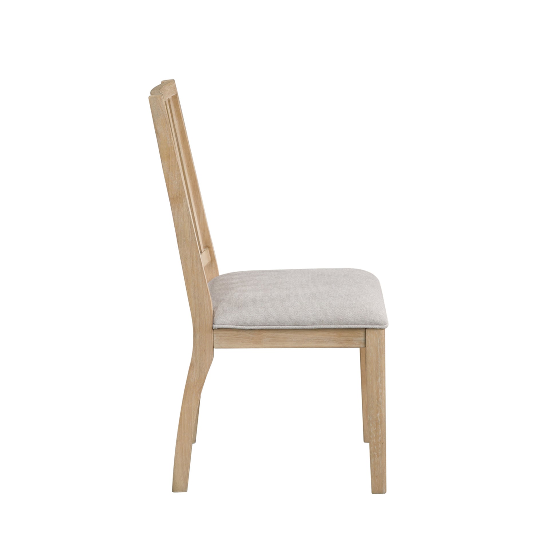 Set of 2 Light Brown Wood Kitchen Dining Chair with Cream Fabric Seat and Slatted Back