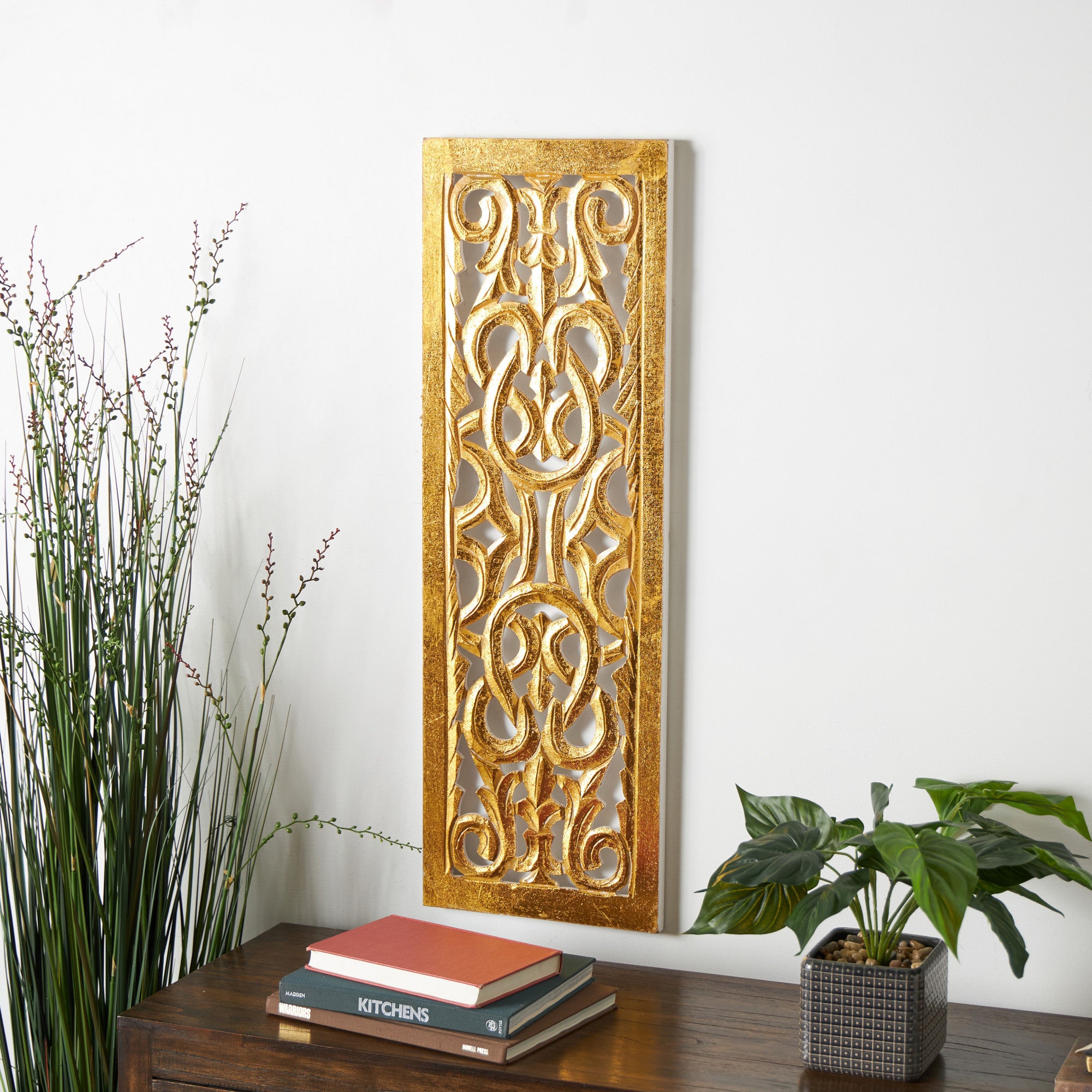 Floral Wooden Handmade Intricately Carved Acanthus Home Wall Decor 12" x 1" x 36"
