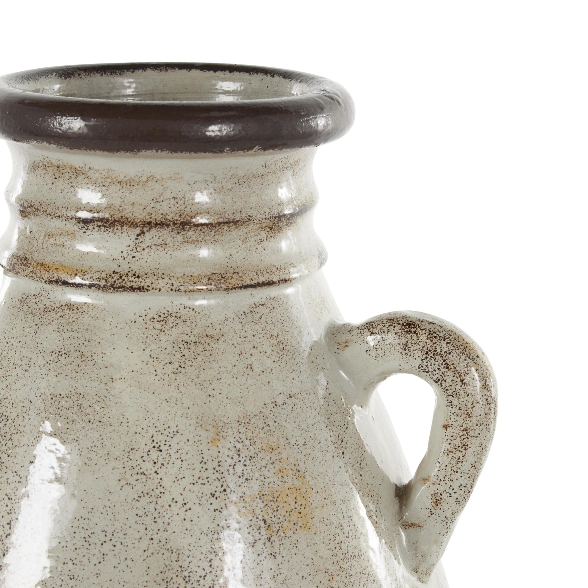 Cream Ceramic Antique Amphora Decorative Vase with Speckled Texturing and Yellow and Brown Accents