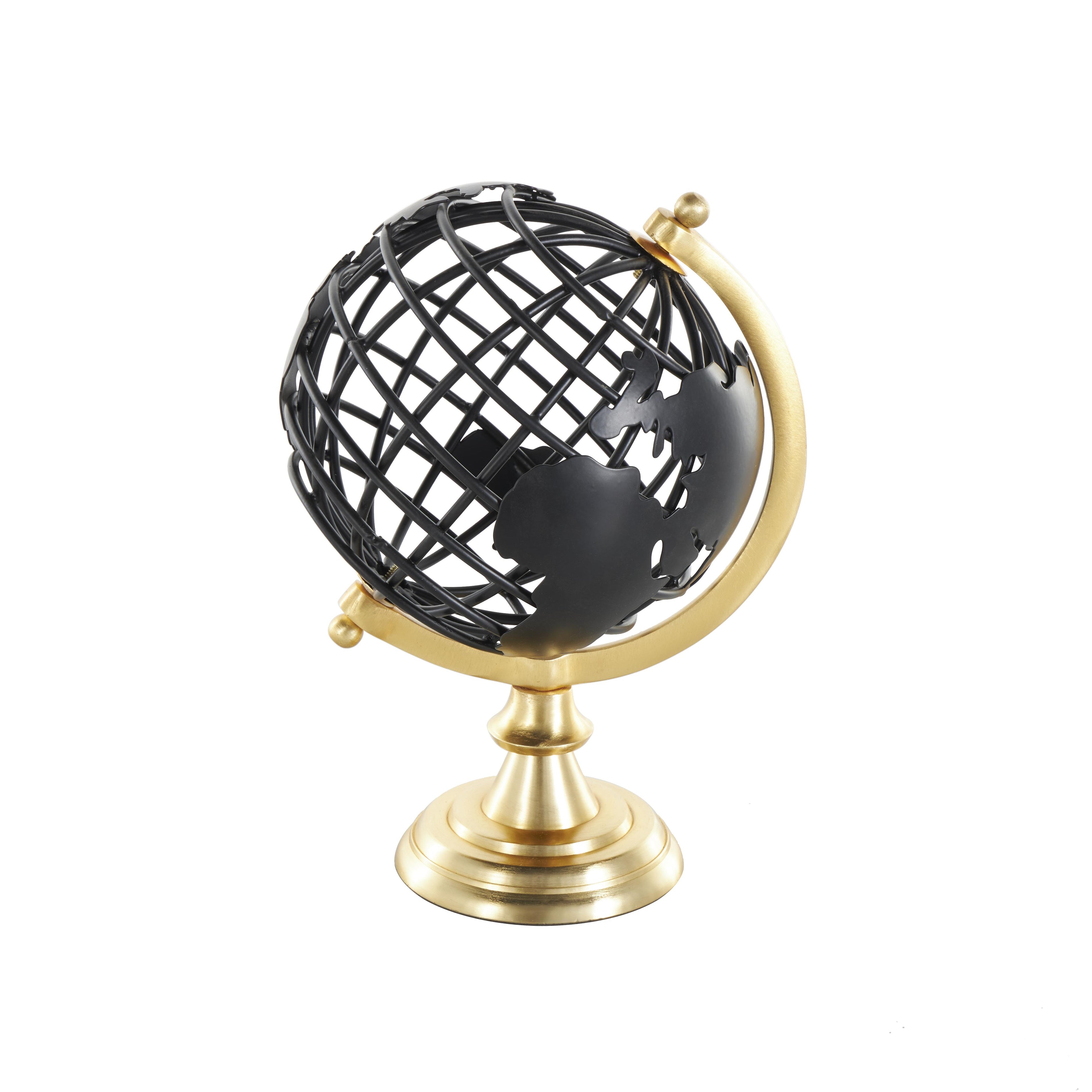 Black Aluminum Metal Open Framed Educational/Geographic Earth Globe with Wire Exterior and Gold Base