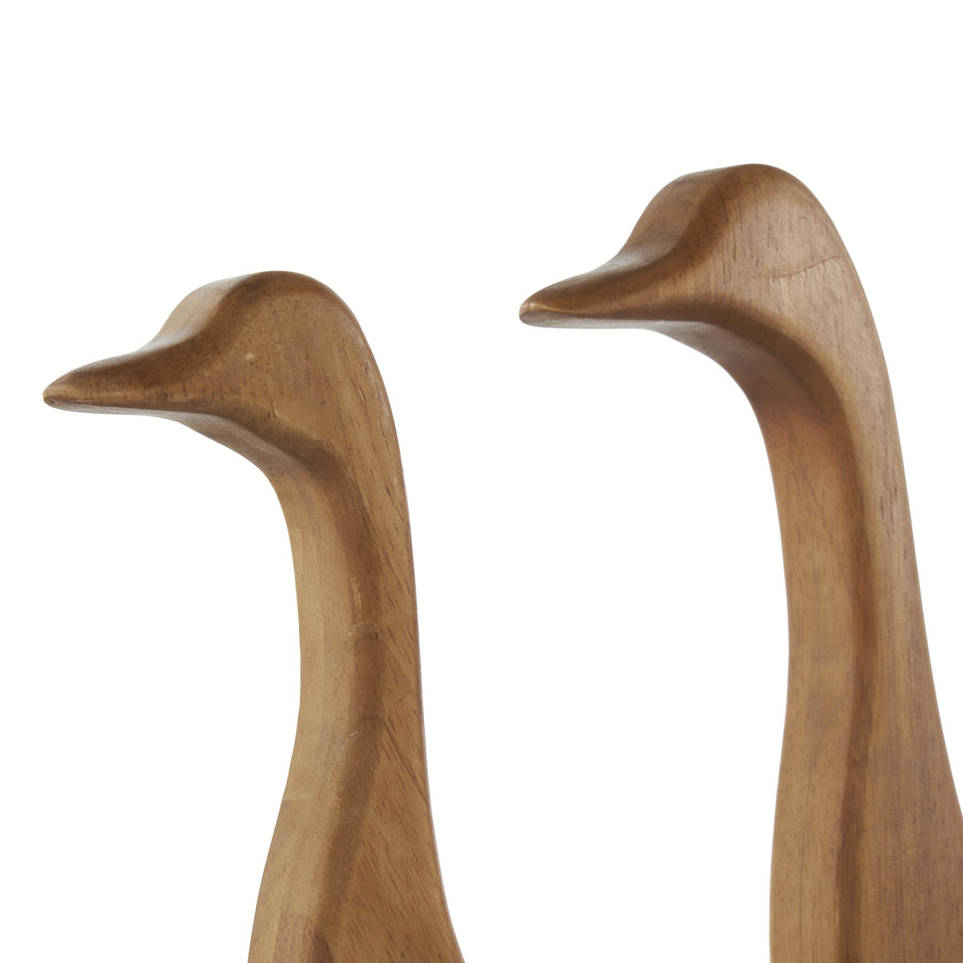 Set of 2 Duck Brown Wood Abstract Decorative Garden Sculpture with Black Metal Feet