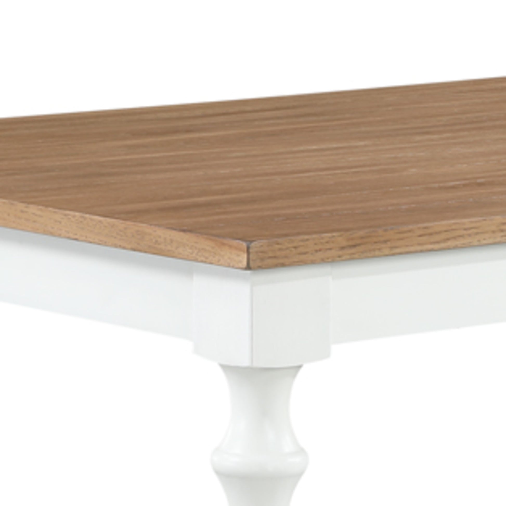 Brown Wood Slatted Kitchen Dining Table with White Turned Table Legs