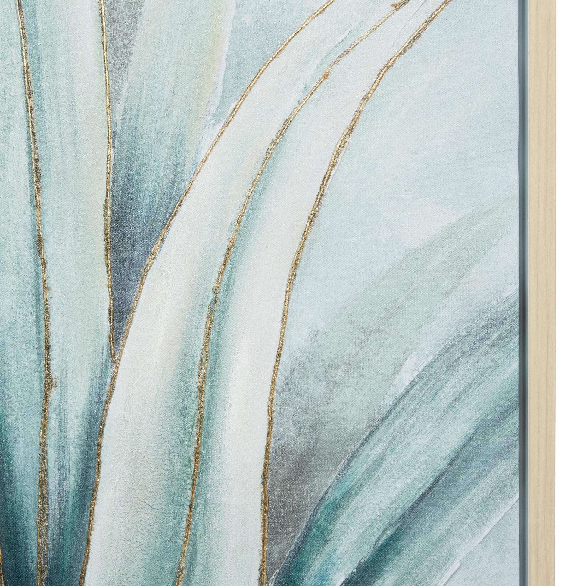 Leaf Green Canvas Agave Living Room Framed Wall Art with Beige Frame