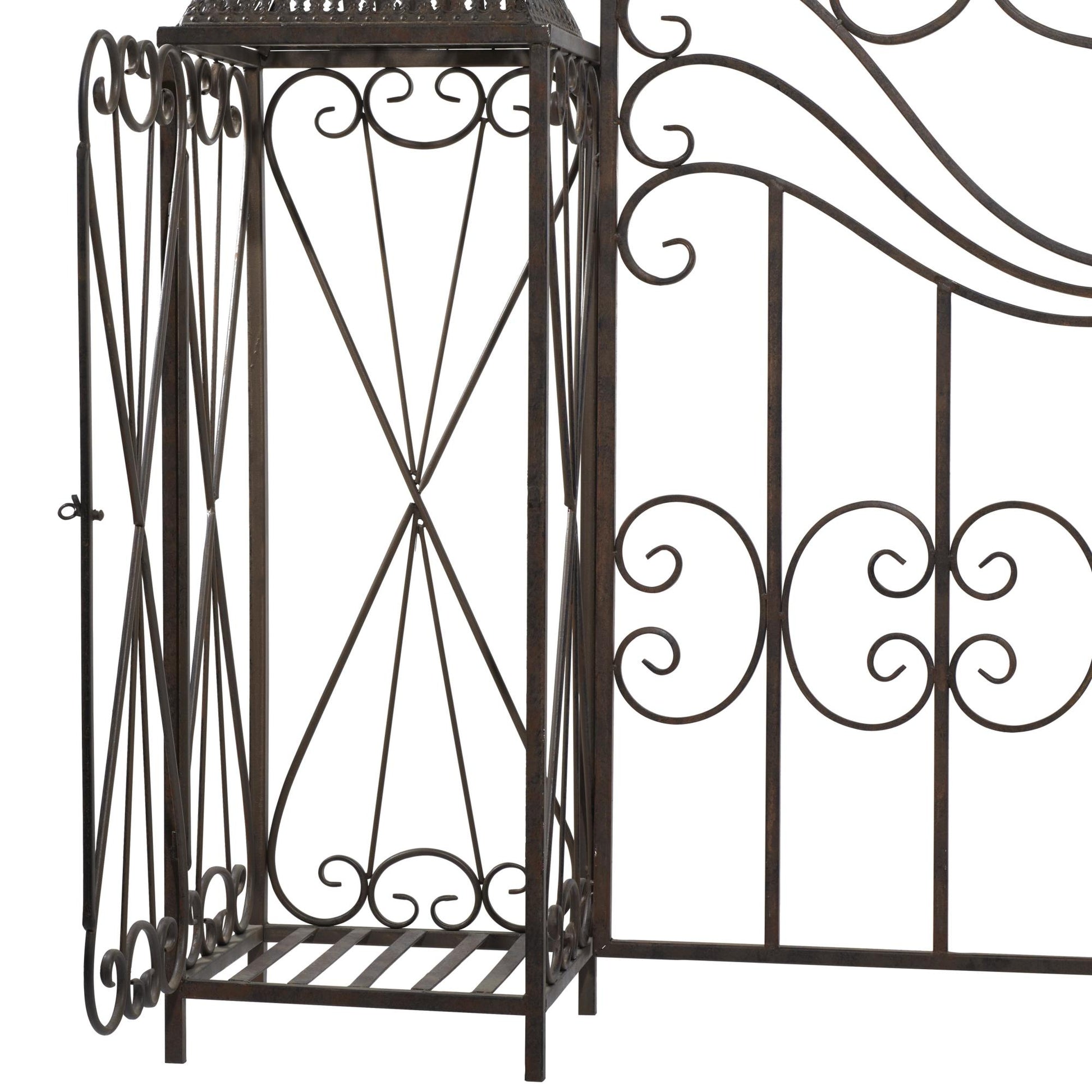 Scroll Bronze Metal Indoor Outdoor Arched Gate Indoor Outdoor Garden Arbor with Pillars and Latch Lock Closure