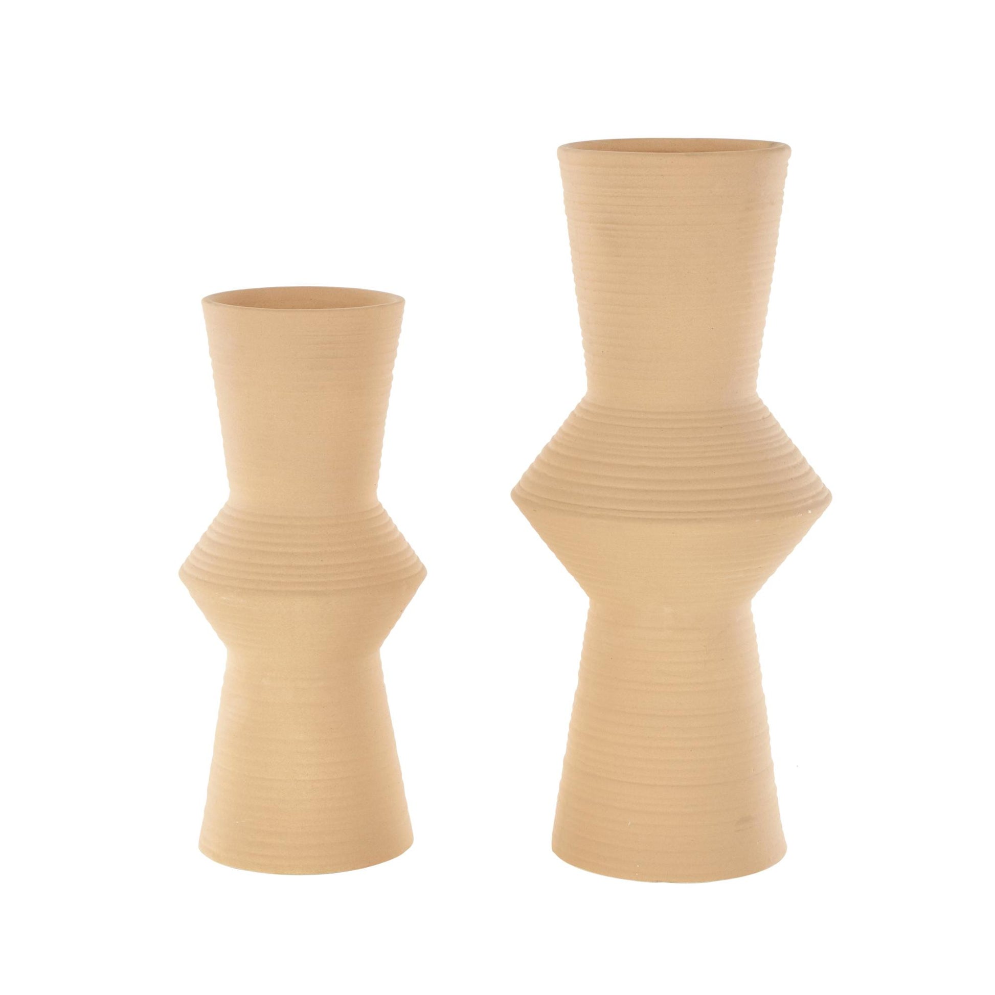 Set of 2 Ceramic Ribbed Cone Shaped Decorative Vase Set of 2 16", 13"H