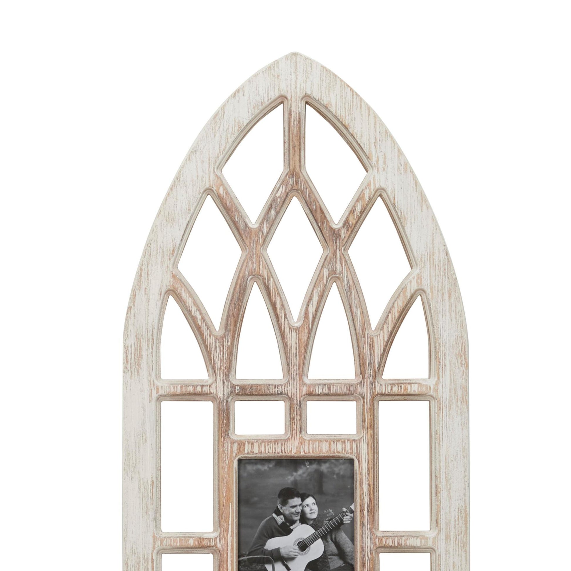 Light Brown Wooden Slim Arched Window Inspired 3 Slot Ornate Wall Photo Frame