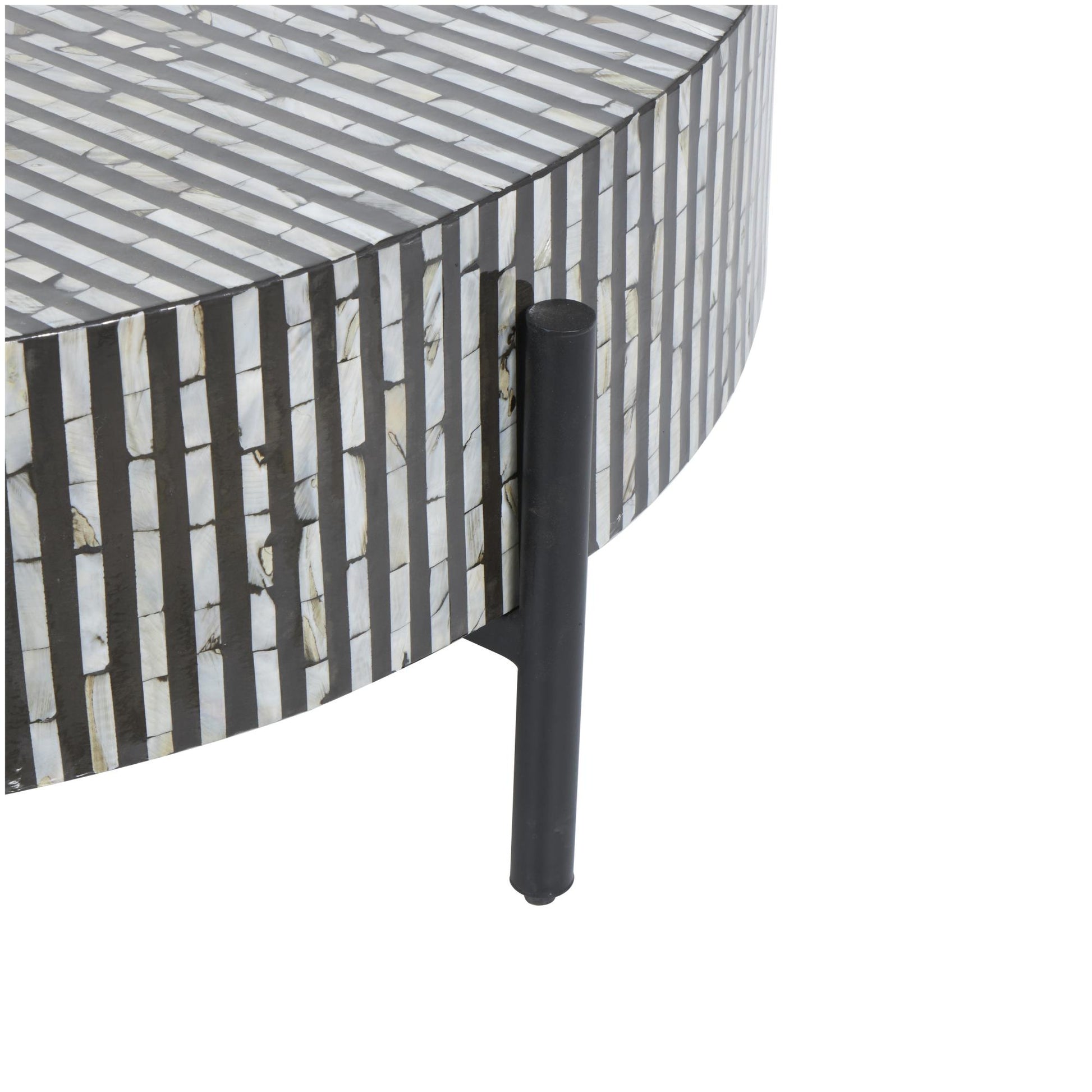 Geometric Mother of Pearl Shell Handmade Mosaic Inlay Living Room Coffee Table with Black Metal Legs 38" x 38" x 12"