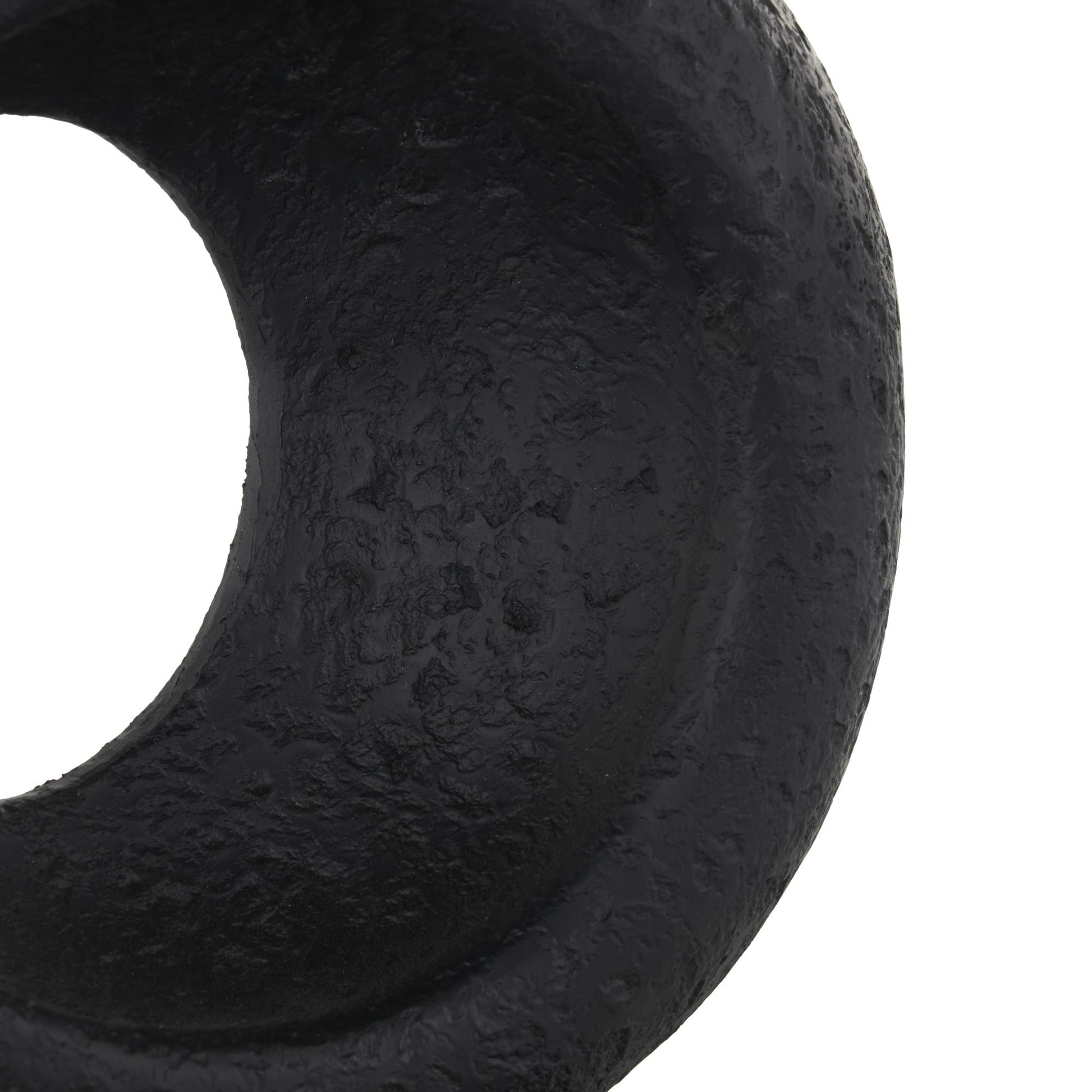 Geometric Black Polystone Textured Cutout Ring Decorative Sculpture with Block Base