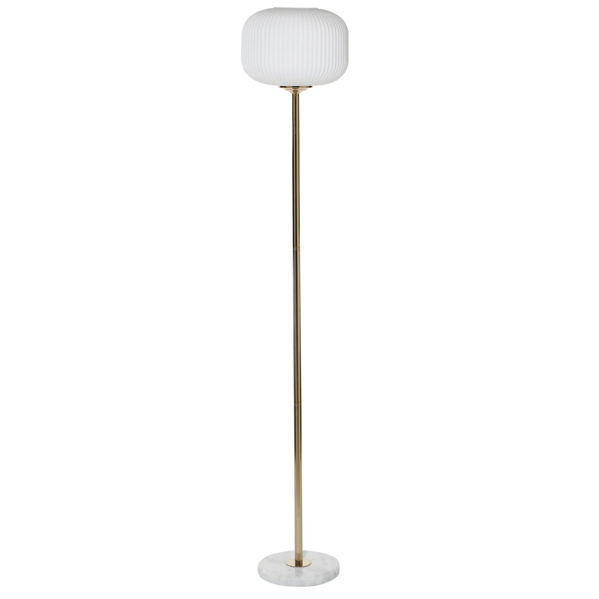 CosmoLiving by Cosmopolitan Gold Metal Room Floor Lamp with White Round Ribbed Shade