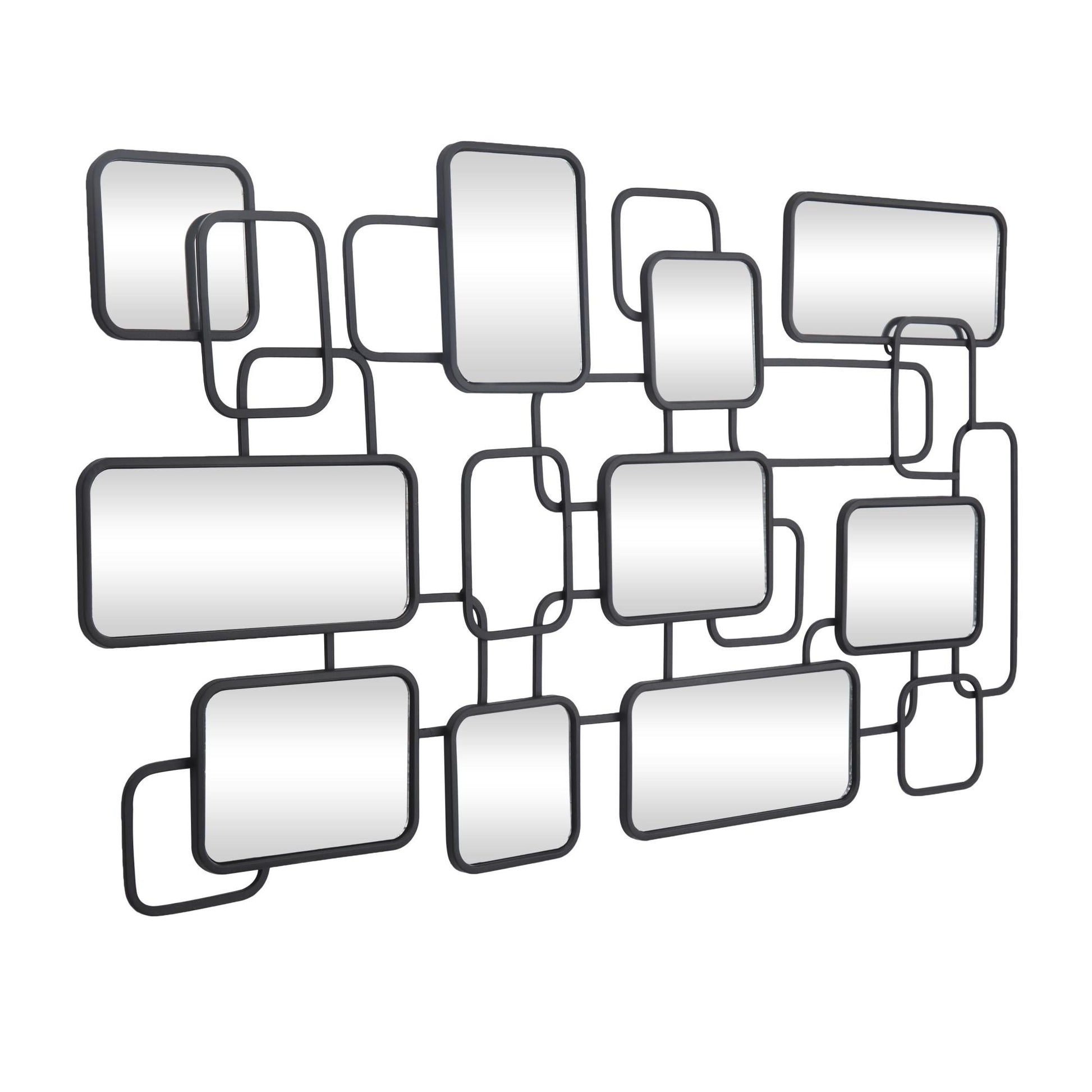 CosmoLiving by Cosmopolitan Geometric Black Metal Overlapping Rectangle Room Wall Mirror with Wire Rod Outlines