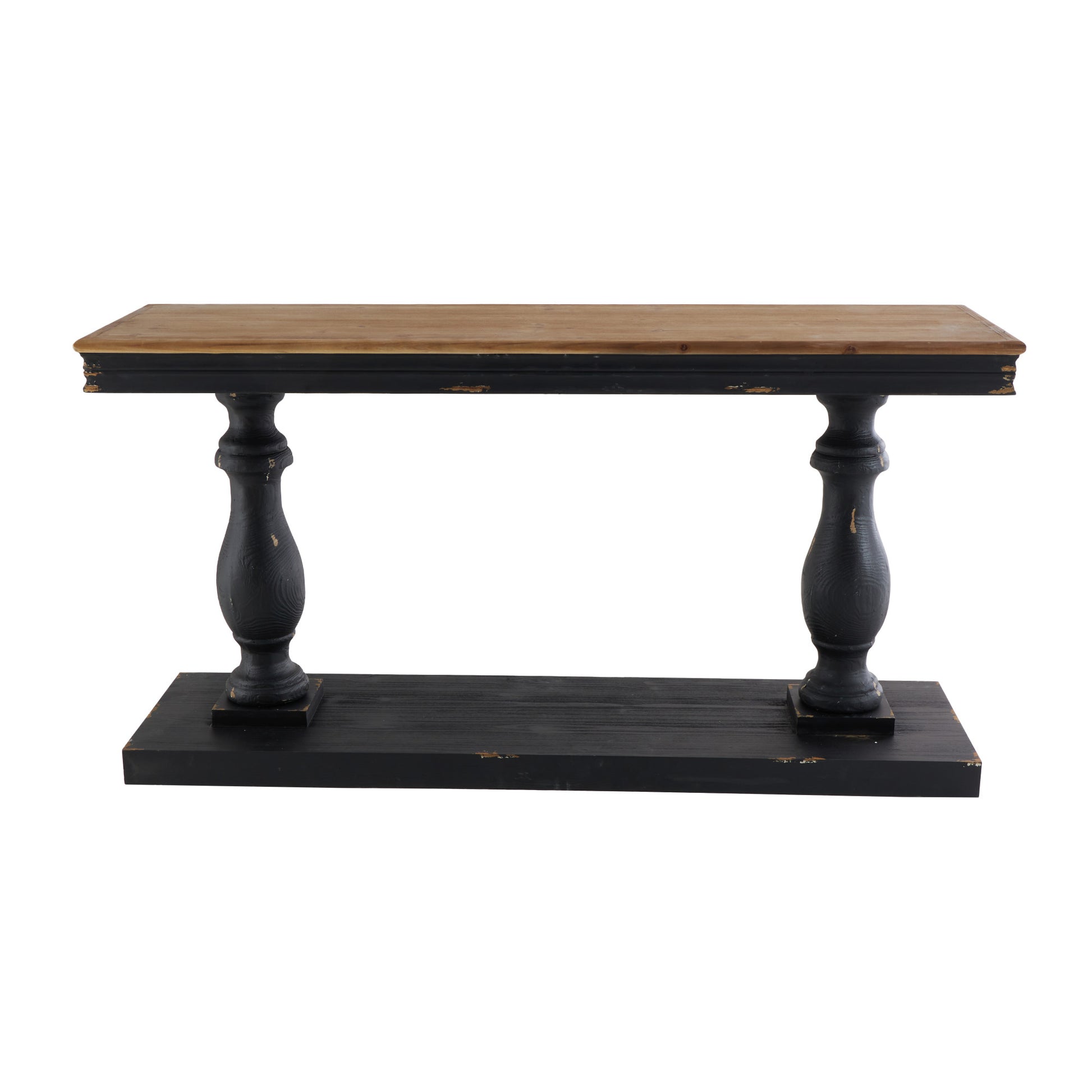 Black Wood Distressed Living Room Console Table with Brown Wood Top