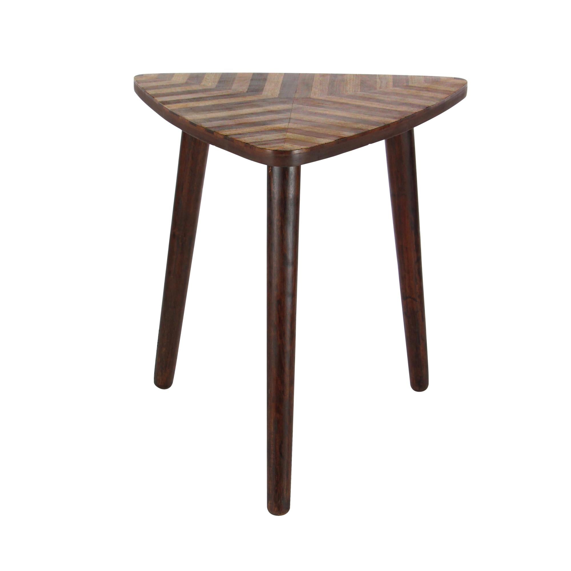 Brown Mango Wood Handmade Side End Accent Table with Wood Inlay