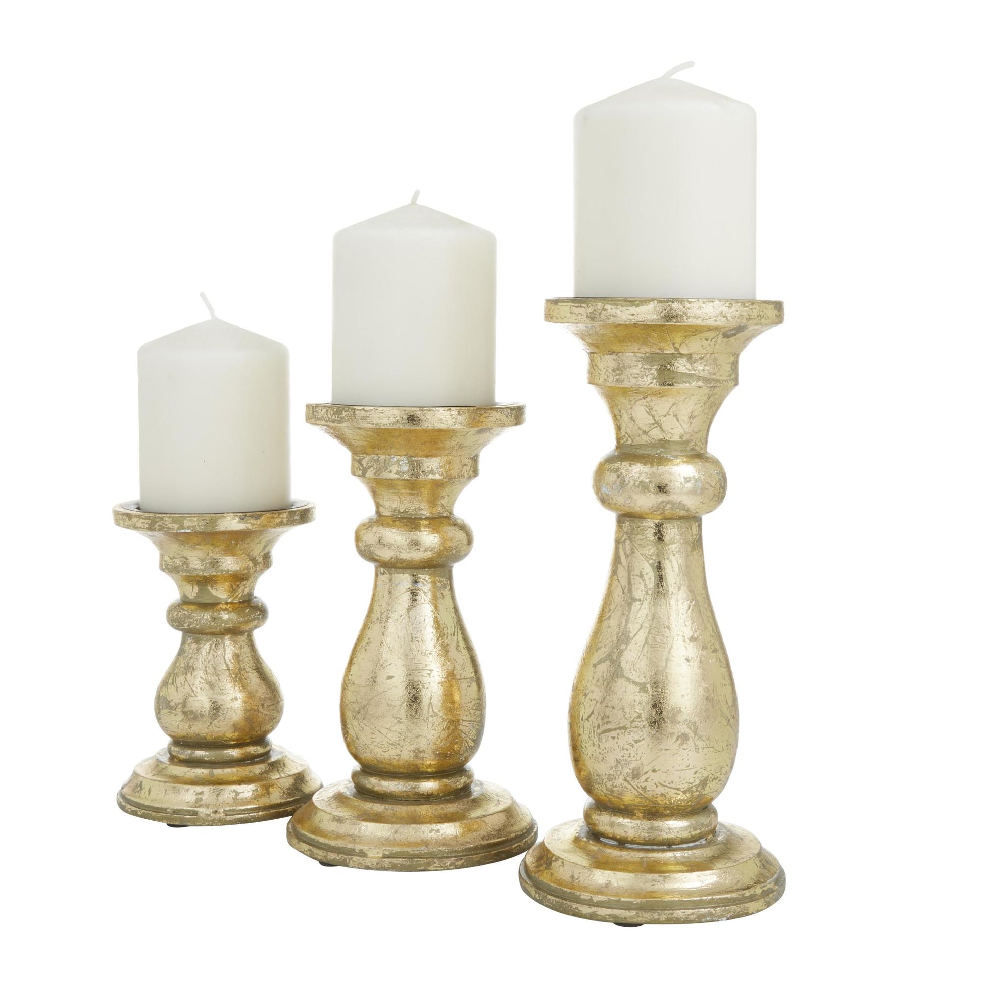 Set of 3 Mango Wood Turned Style Pillar Decorative Candle Holder