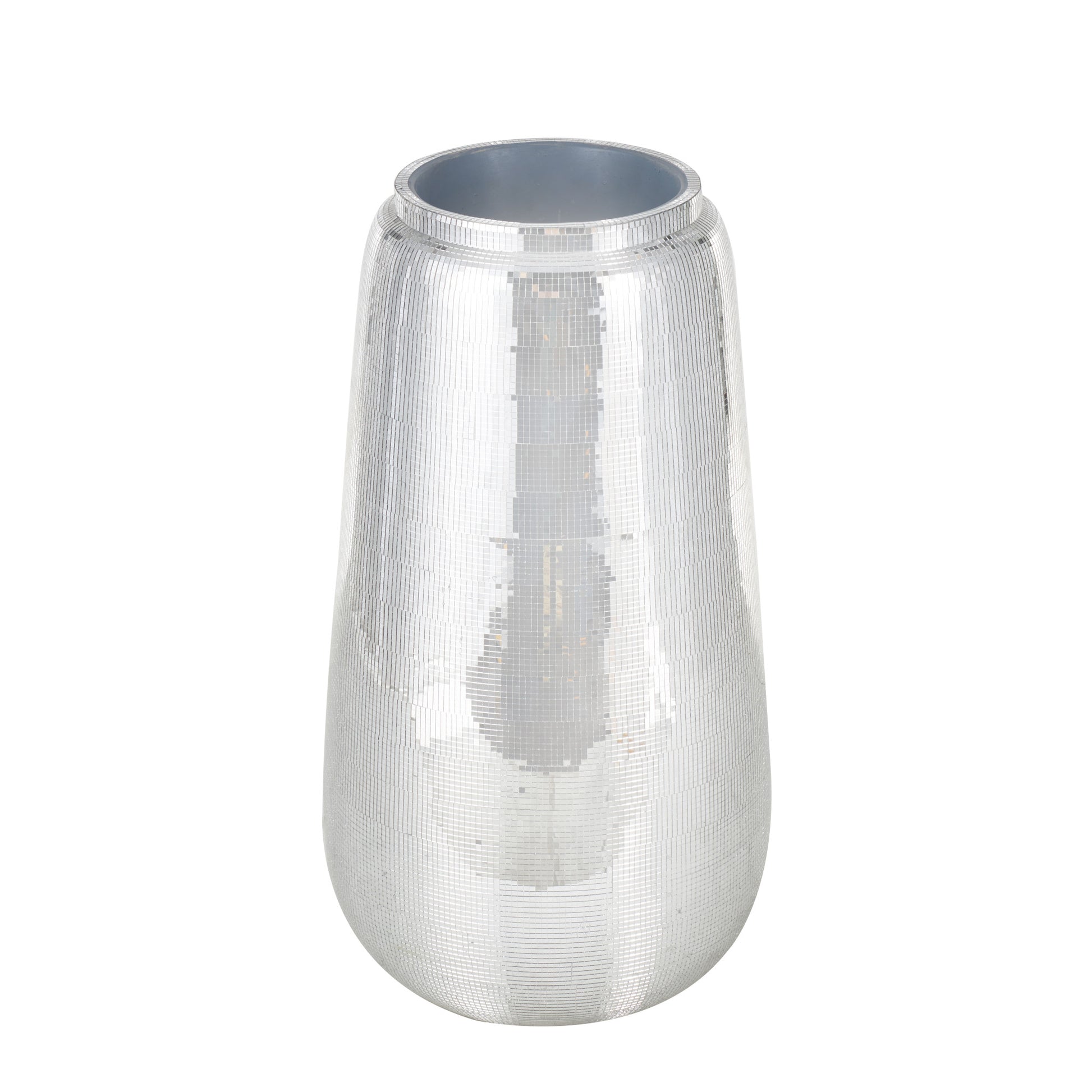 Silver Fiberglass Mosaic Floor Decorative Vase with Blue Interior