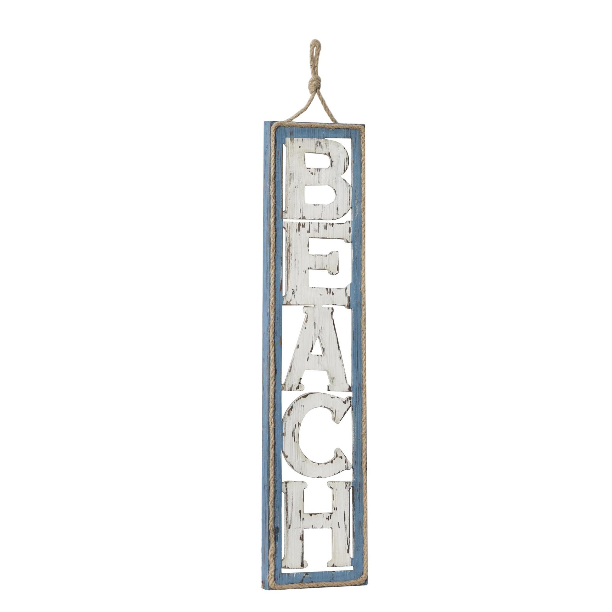 Sign Beige Wooden Beach Home Wall Decor with Rope Hanger