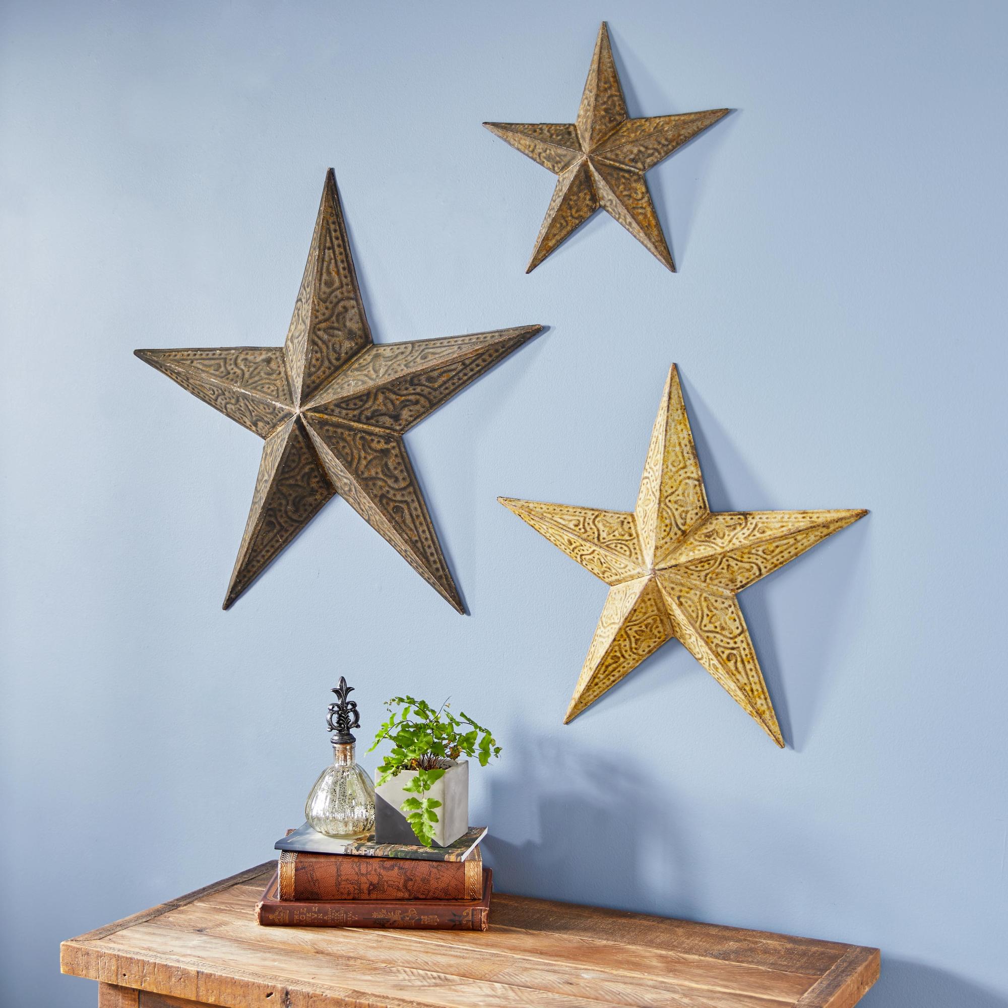 Set of 3 Star Metal Indoor Outdoor Home Wall Decor Set of 3 24", 18", 12"W