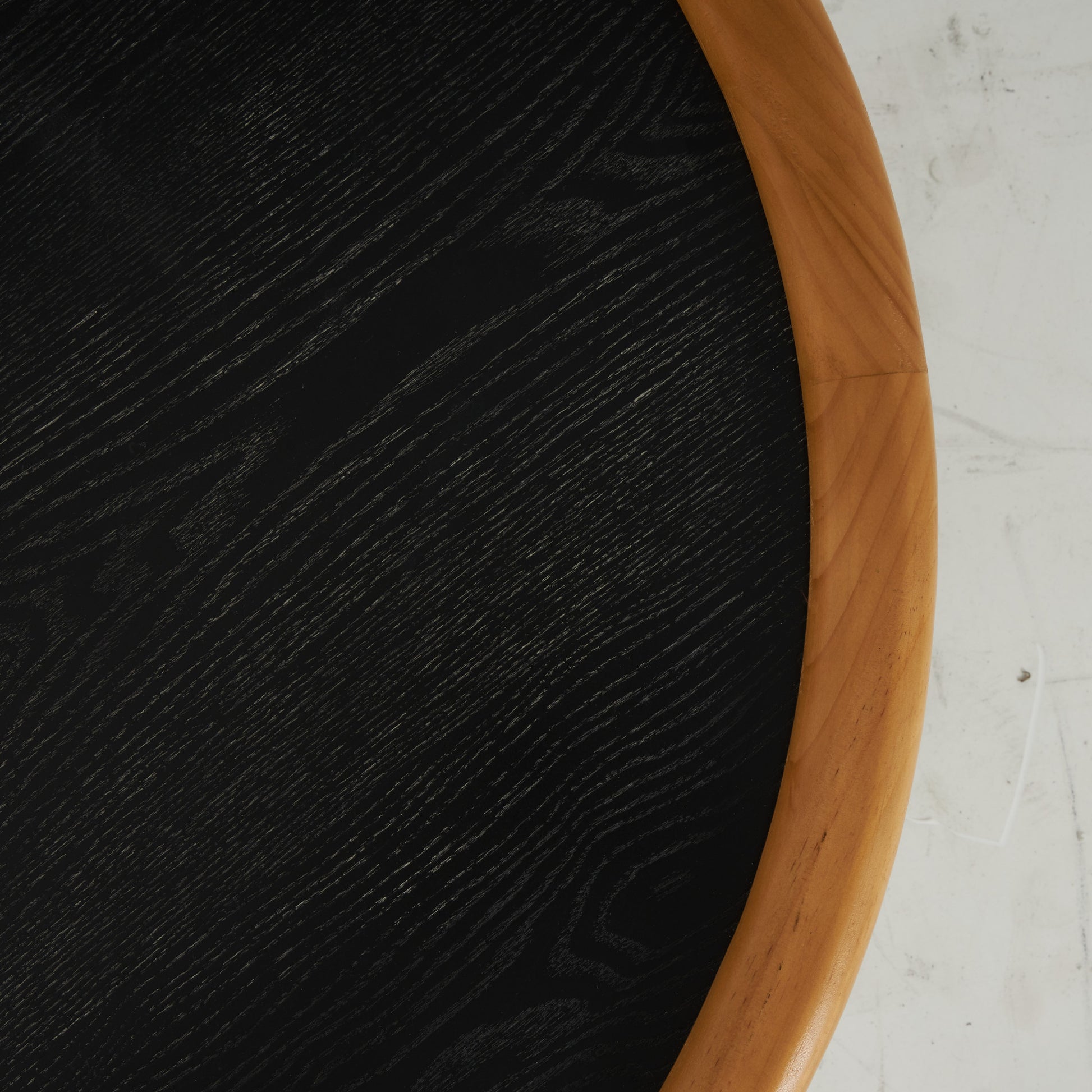 Brown Wood Handmade Round Living Room Coffee Table with Black Tabletop